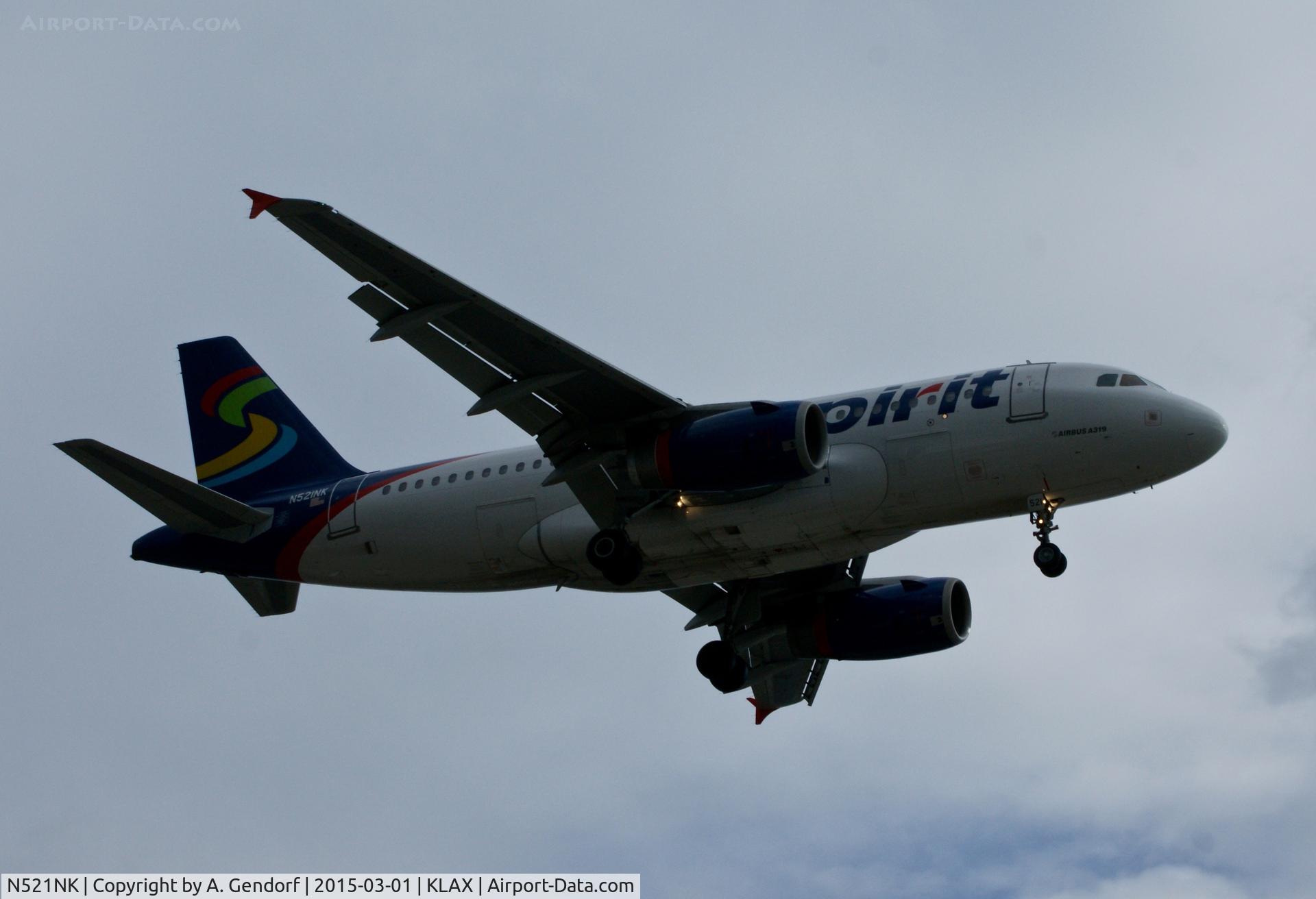 N521NK, 2006 Airbus A319-132 C/N 2797, Spirit Airlines, is here landing at Los Angeles Int'l(KLAX)