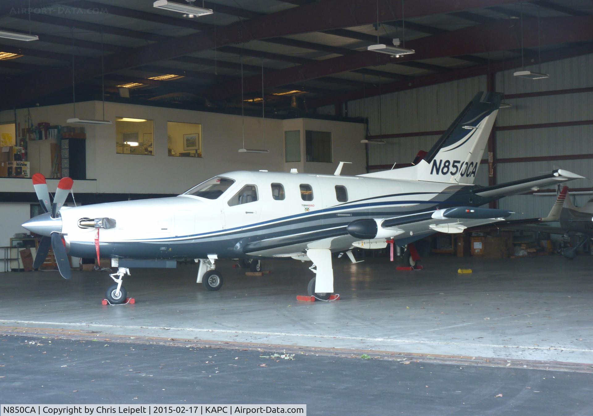 N850CA, Socata TBM-700 C/N 552, A local TBM-850 inside one of the hangars at Napa Airport, CA.