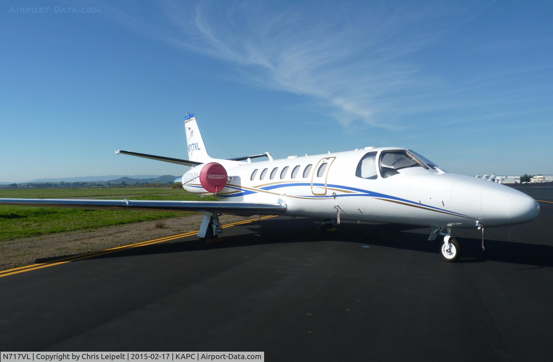 N717VL, 2005 Cessna 550 C/N 550-1108, A local 2005 Cessna Citation II sitting at one of the tie downs at Napa Airport, CA.