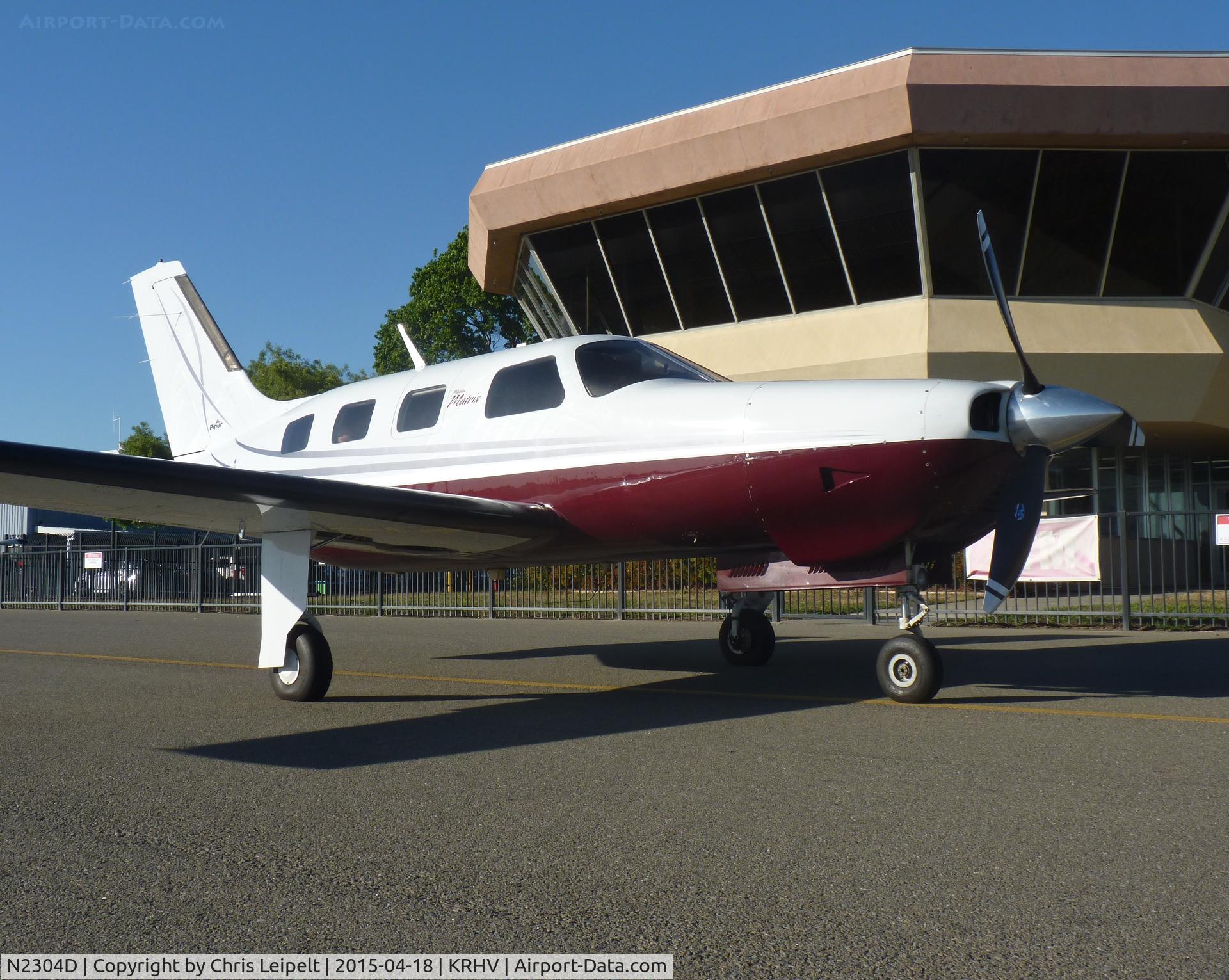 N2304D, 2010 Piper PA-46R-350T Malibu Matrix C/N 4692154, A local Piper Malibu Matrix parked at the inside ramp to drop off a passenger at the terminal after a VFR flight from Big Bear. Photo taken at Reid Hillview Airport, CA.