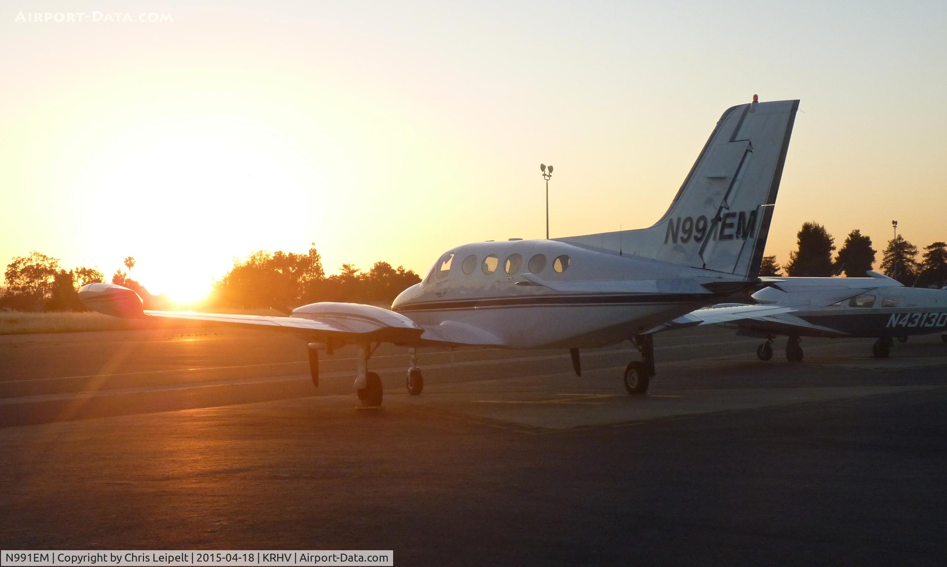N991EM, Cessna 414 Chancellor C/N 414-0948, A transient Cessna 414 with tip tanks parked at Nice Air visiting Reid Hillview Airport, CA.