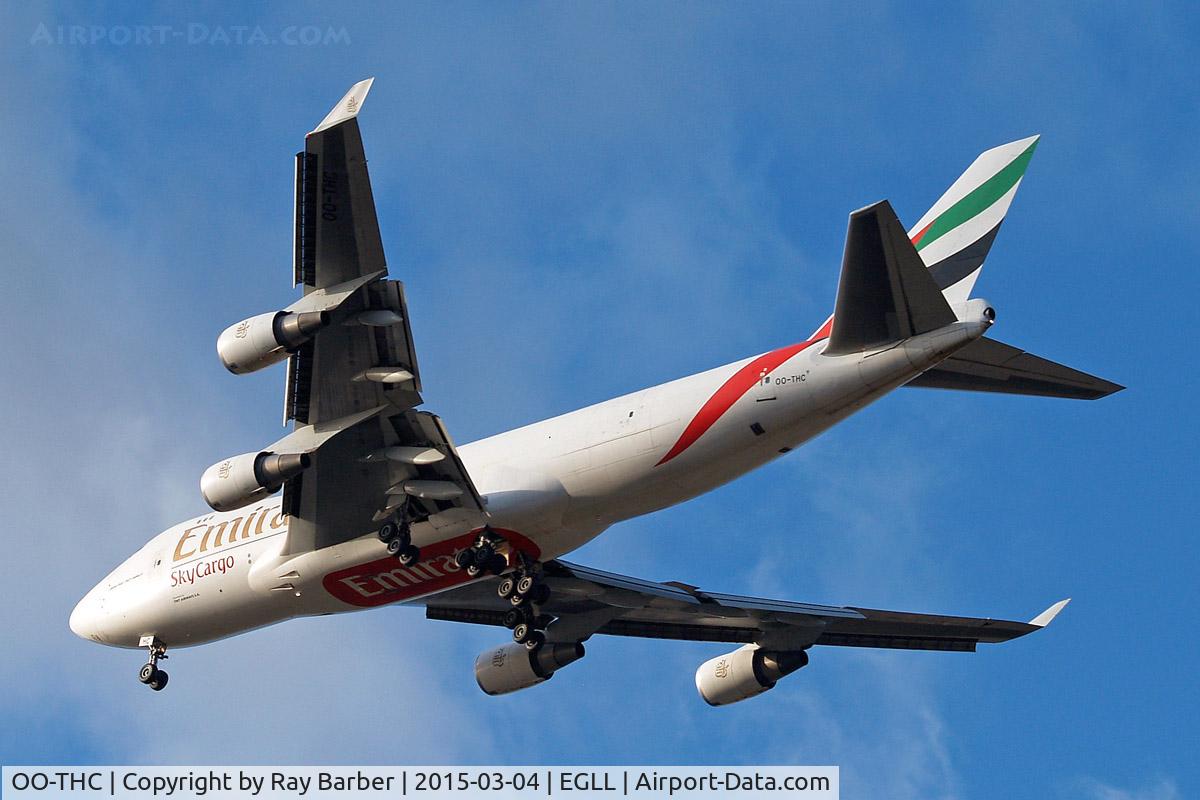 OO-THC, 2007 Boeing 747-4HAERF C/N 35235, Boeing 747-4HAERF [35235] (Emirates Airlines) Home~G 04/03/2015. On approach 27R.