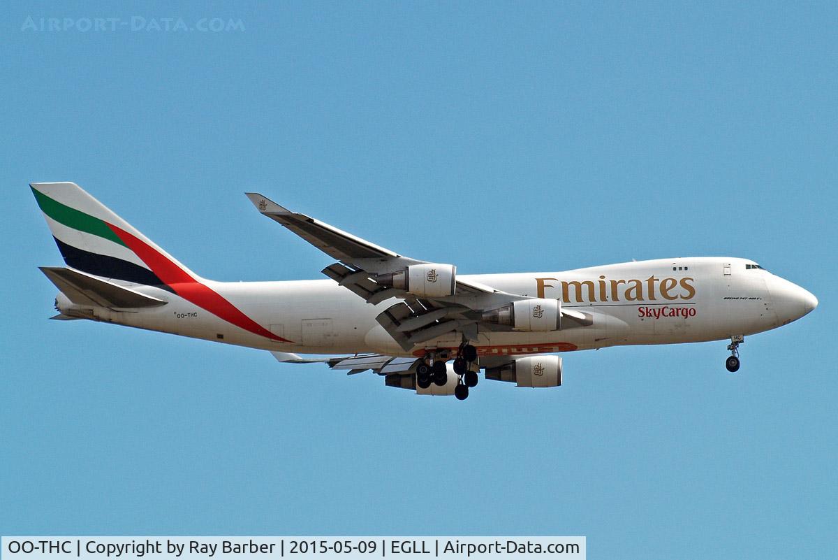 OO-THC, 2007 Boeing 747-4HAERF C/N 35235, Boeing 747-4HAERF [35235] (Emirates Airlines) Home~G 09/05/2015. On approach 27L.