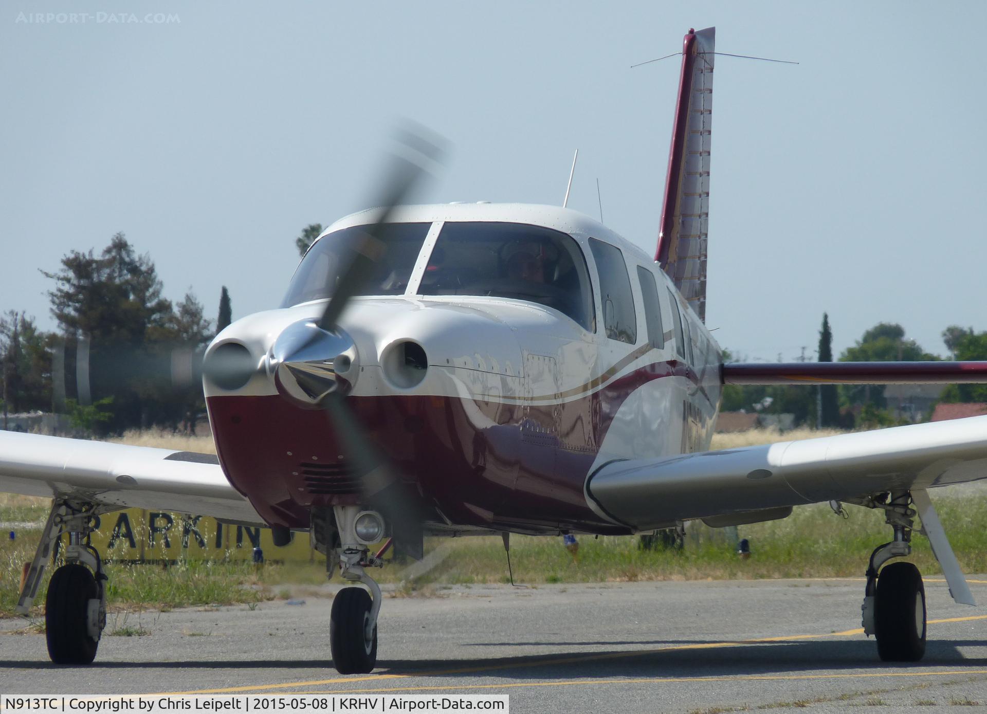 N913TC, 2000 Piper PA-32R-301T Turbo Saratoga C/N 3257157, A transient 2000 Piper Cherokee Turbo taxing down Z to depart A 1993 Beechcraft King Air C90B getting ready to depart Reid Hillview Airport, CA.