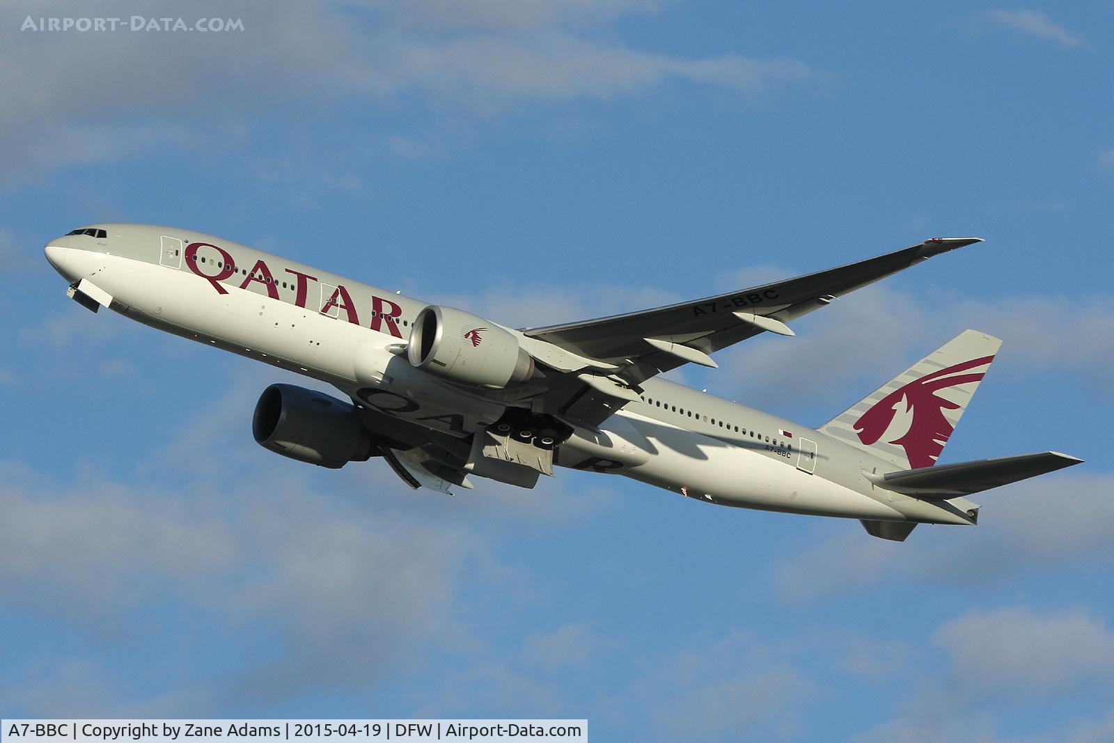A7-BBC, 2009 Boeing 777-2DZ/LR C/N 36015, Qatar 777 departing DFW Airport