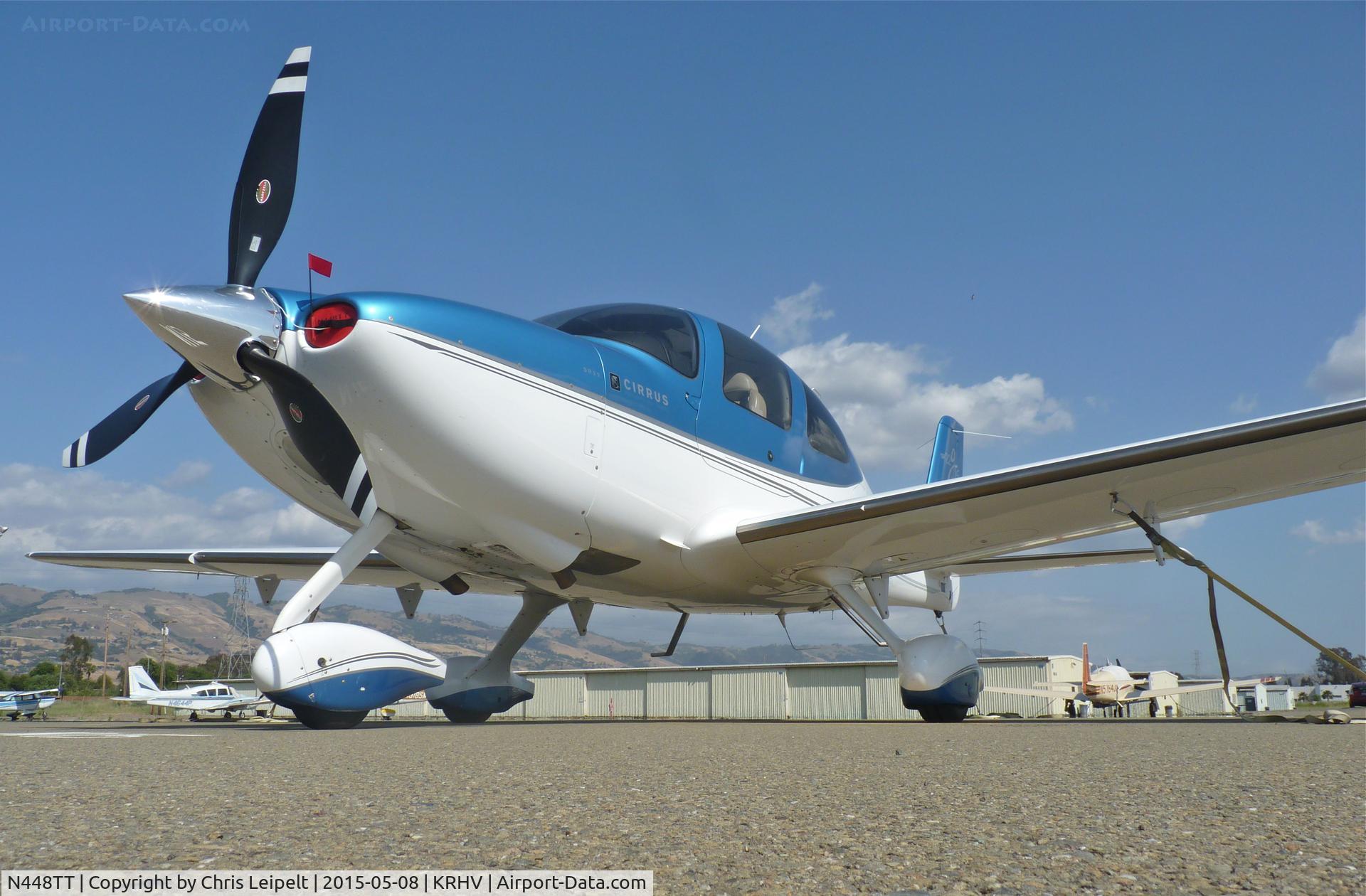 N448TT, 2008 Cirrus SR22 G3 GTSX Turbo C/N 3073, A local(?) 2008 Cirrus SR22 parked at the south tie downs. It was a transient 2 days before I took this picture but somehow it ended up at the south tie downs. It might be local but I've never seen it here before. Photo taken at Reid Hillview, CA.