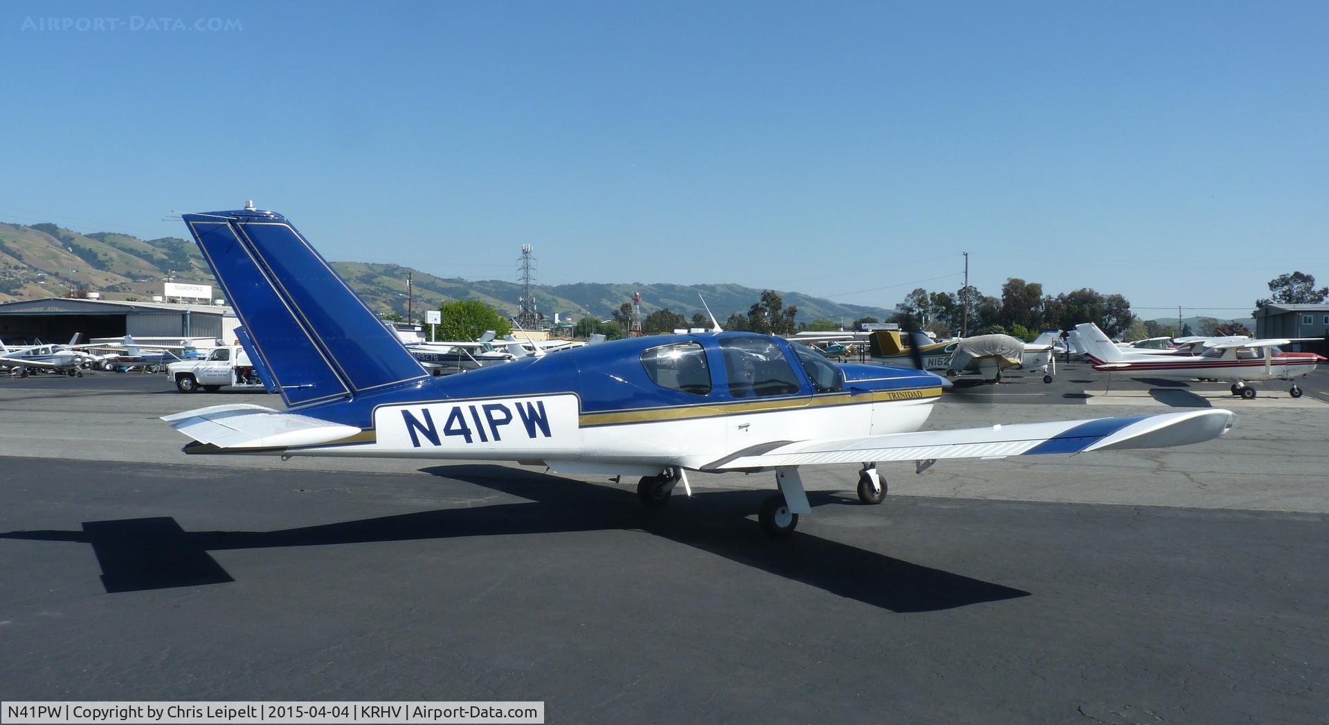 N41PW, 1985 Socata TB-20 Trinidad C/N 527, A local 1985 TB-20 getting ready to taxi back to its hangar after some maintenance at the avionics shop at Reid Hillview Airport, CA.