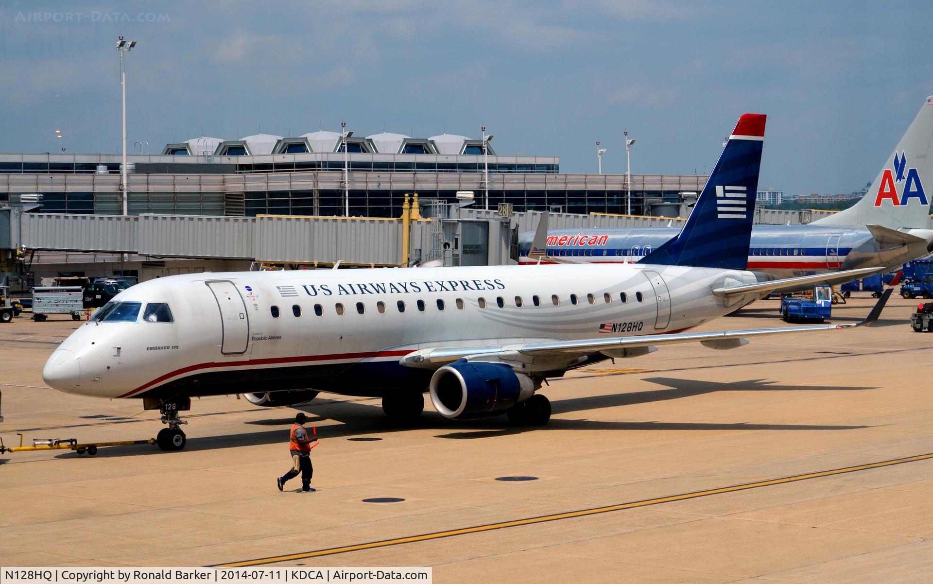 N128HQ, 2008 Embraer 175LR (ERJ-170-200LR) C/N 17000208, Pushback DCA