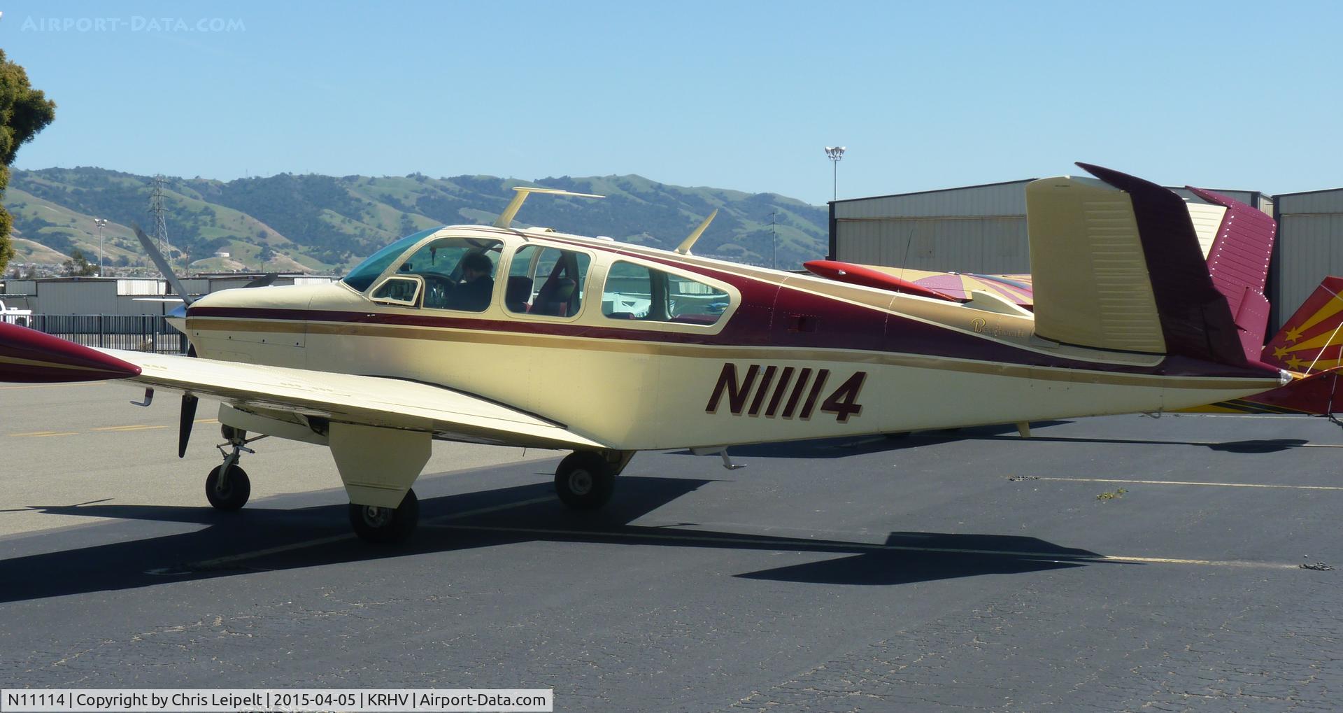 N11114, 1968 Beech V35A Bonanza C/N D-8901, A transient 1968 Beechcraft V35A Bonanza parked at transient parking after arriving from Monterey, CA.