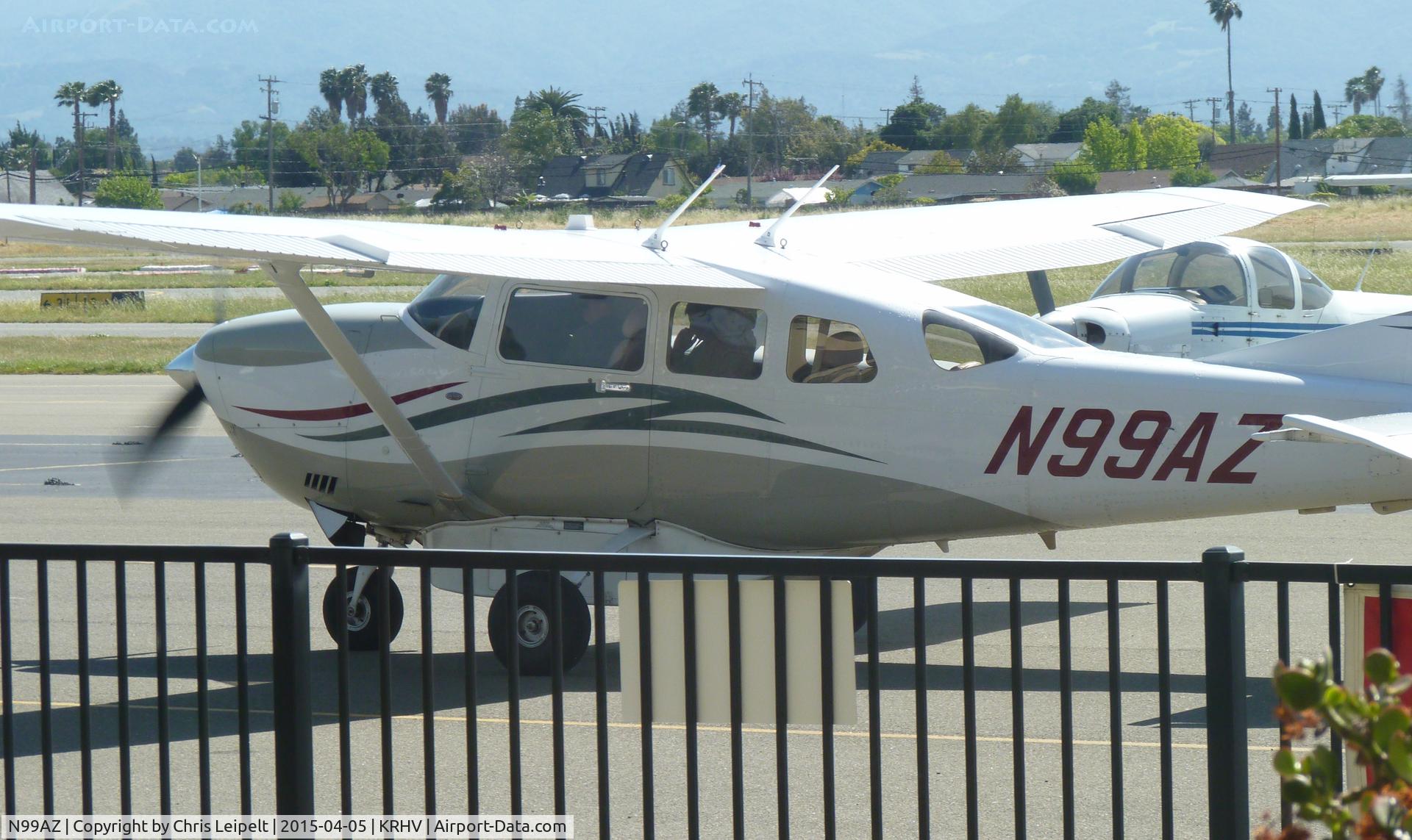 N99AZ, 2006 Cessna T206H Turbo Stationair C/N T20608691, A transient 2006 Cessna T206H with a belly pack taxing out for departure at Reid Hillview Airport, CA after a football game.