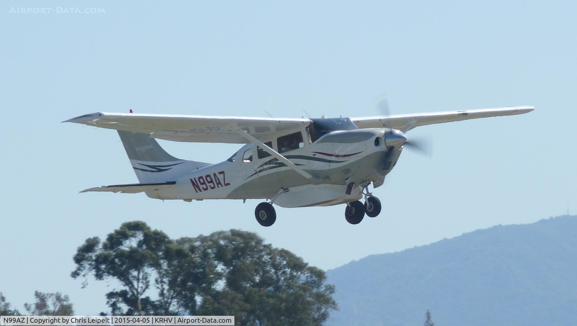 N99AZ, 2006 Cessna T206H Turbo Stationair C/N T20608691, A transient 2006 Cessna T206H with a belly pack departing Reid Hillview Airport, CA after playing a football game.