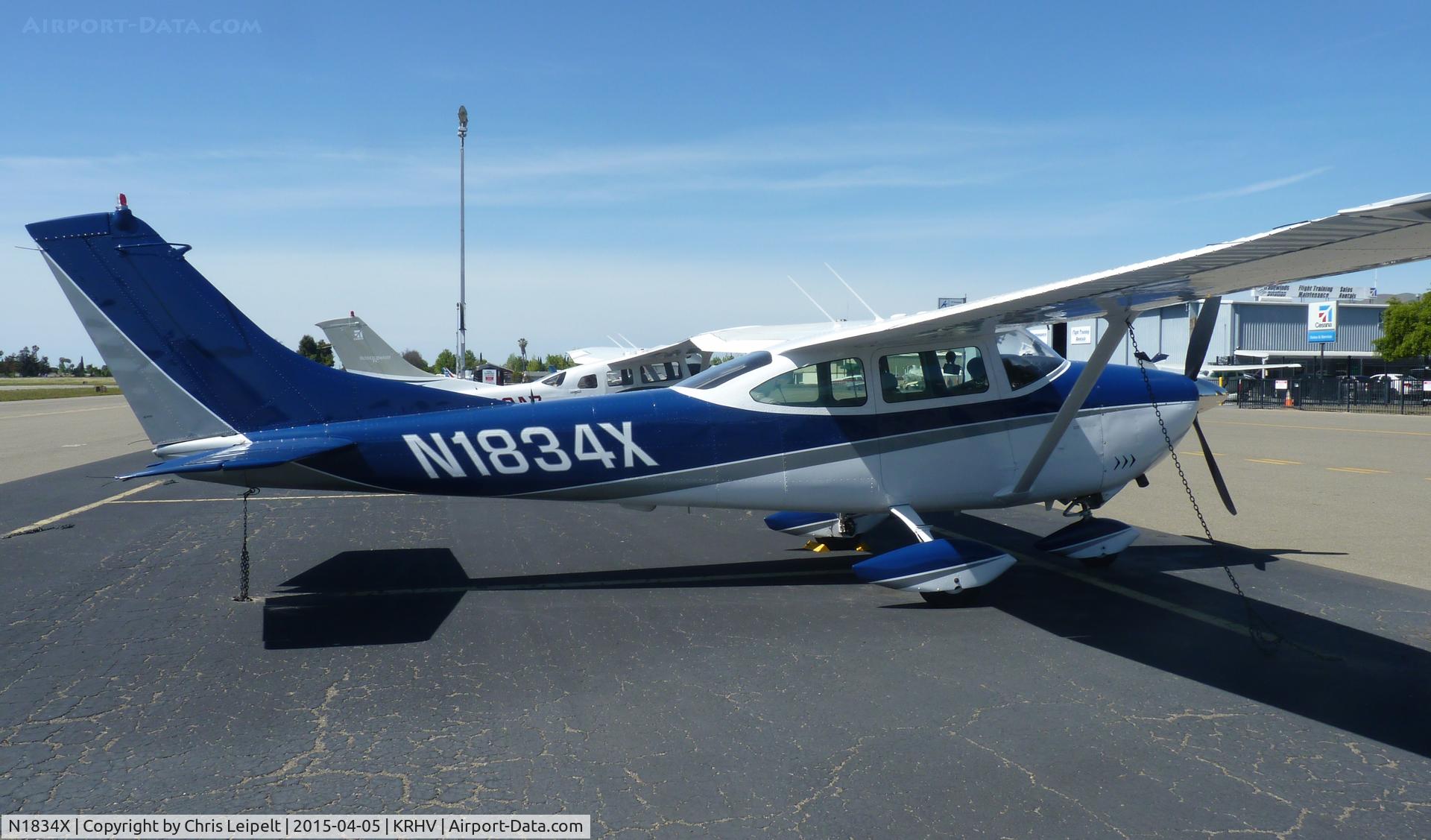 N1834X, 1964 Cessna 182H Skylane C/N 18255934, A transient 1964 Cessna 182H with a new paint tied down at transient parking at Reid Hillview Airport, CA.
