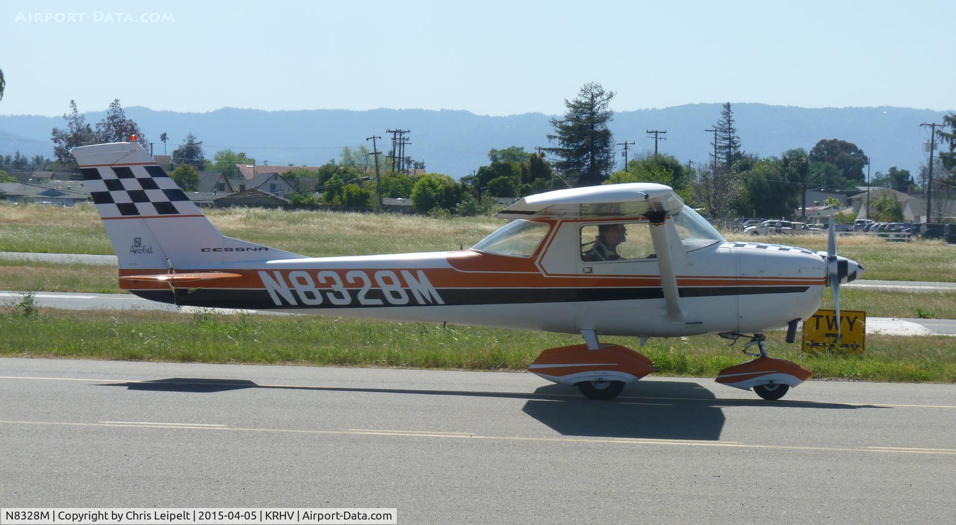 N8328M, 1969 Cessna A150K Aerobat C/N A15000028, A local 1969 Cessna 150 Aerobat with the checkered flag all over it at Reid Hillview Airport, CA.