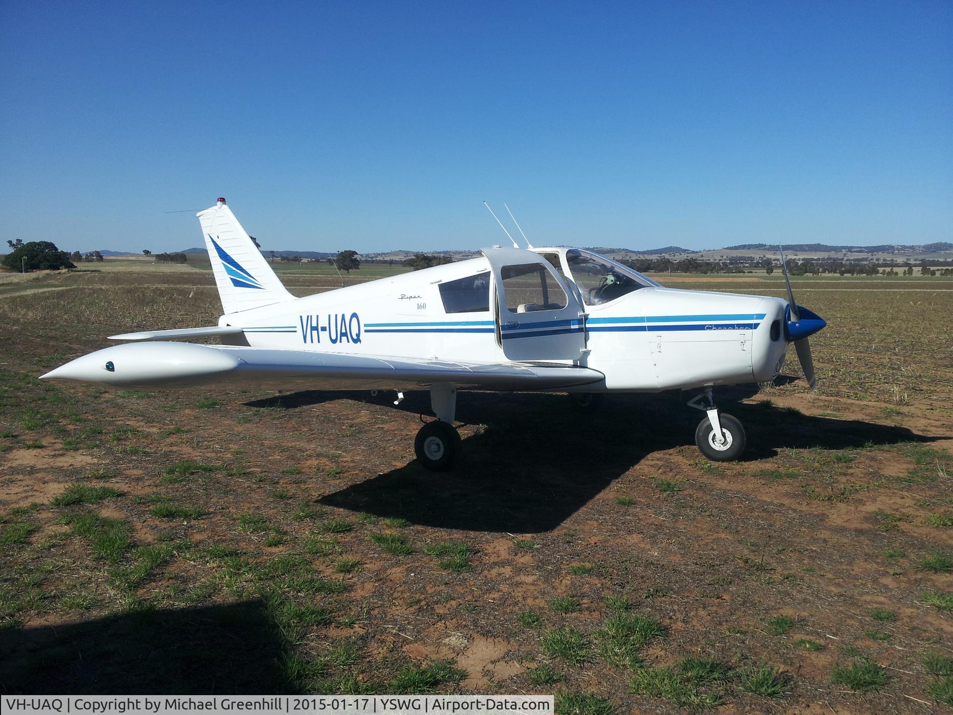VH-UAQ, 1961 Piper PA-28-160 Cherokee C/N 28-56, VH-UAQ on a private strip near Wagga Wagga NSW.