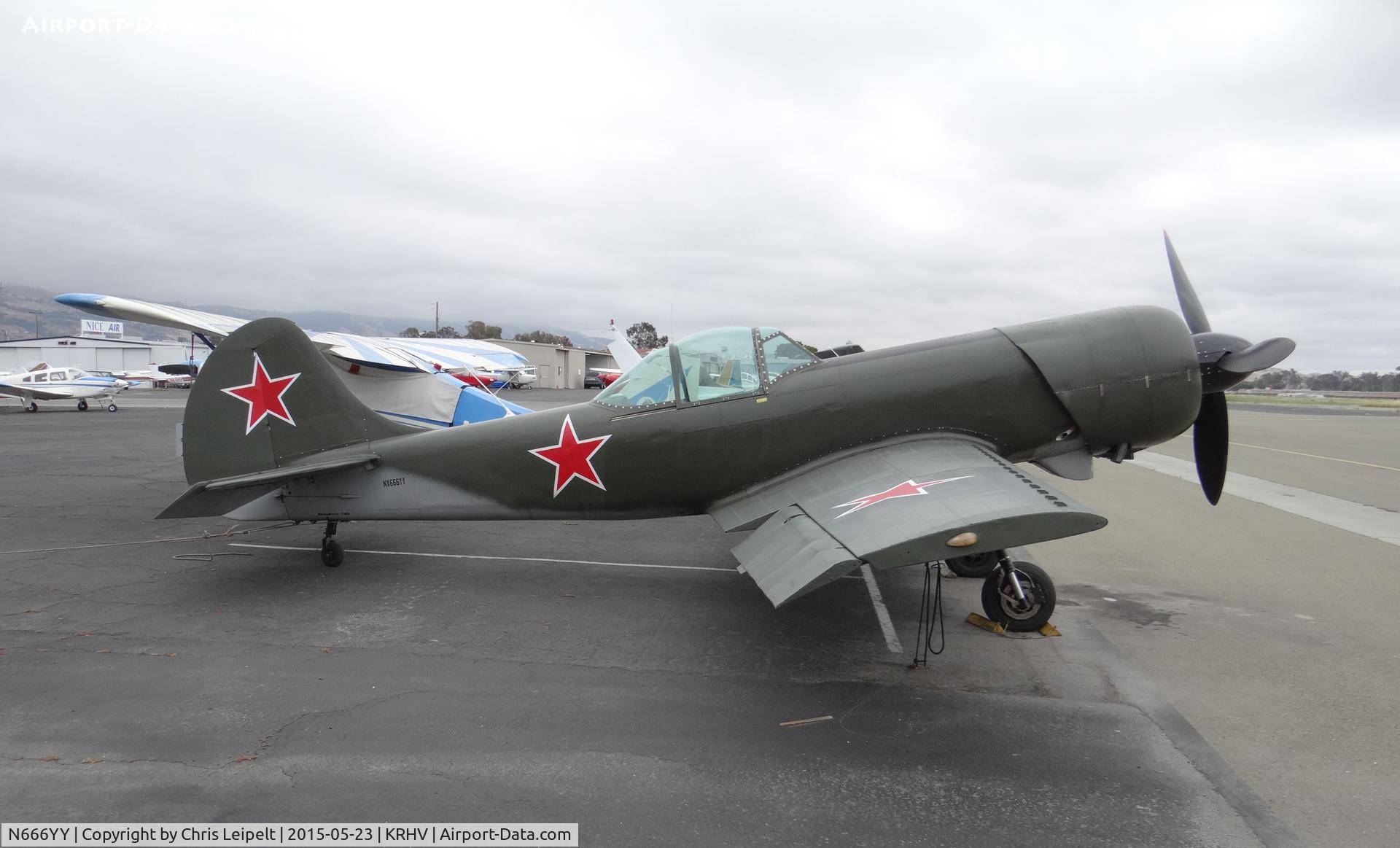 N666YY, Yakovlev Yak-50 C/N 822202, A Yak-50 from South County Airport visiting Reid Hillview Airport for maintenance with Victory Aero.