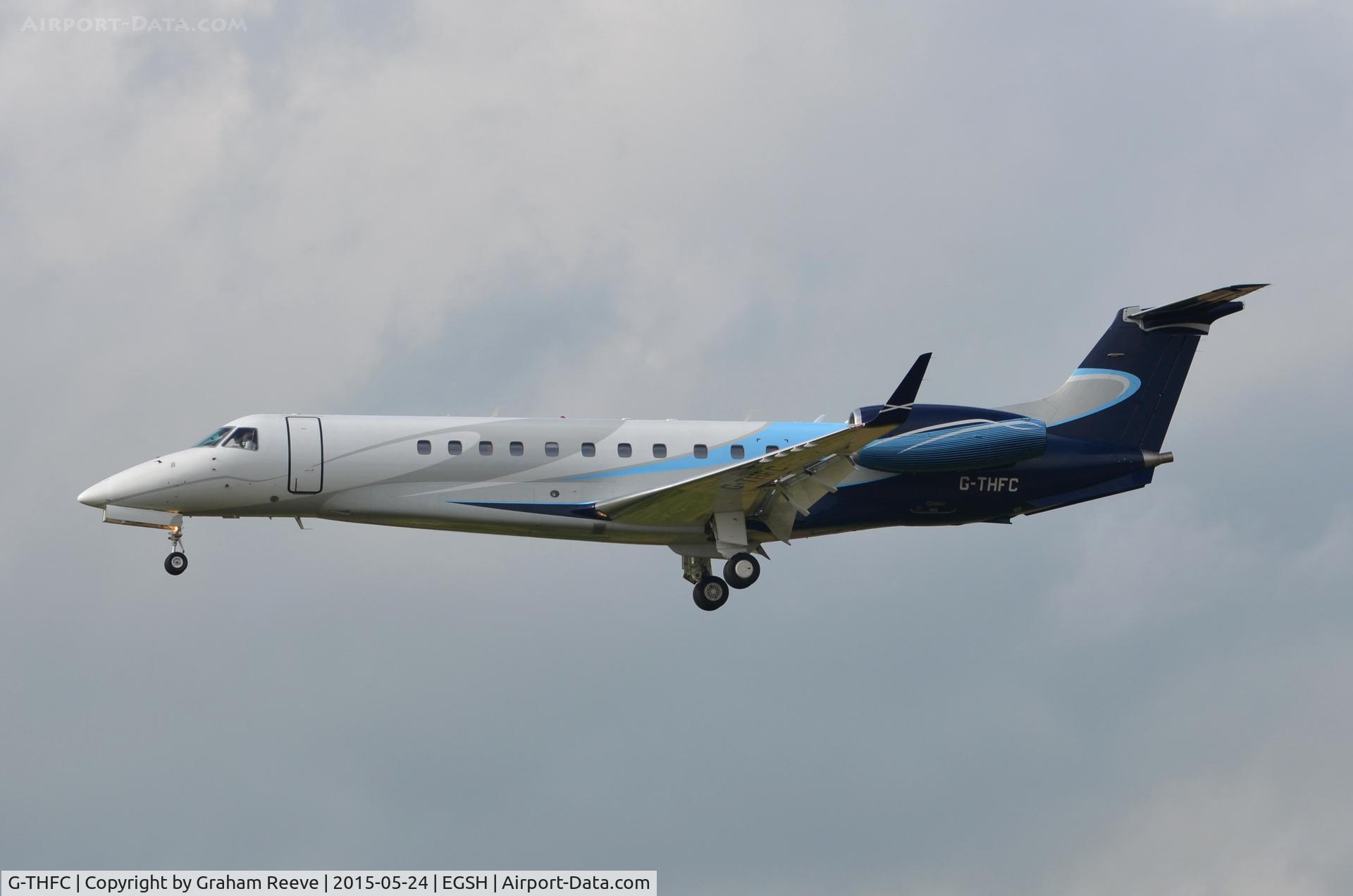G-THFC, 2006 Embraer EMB-135BJ Legacy C/N 14500954, About to touch down at Norwich.