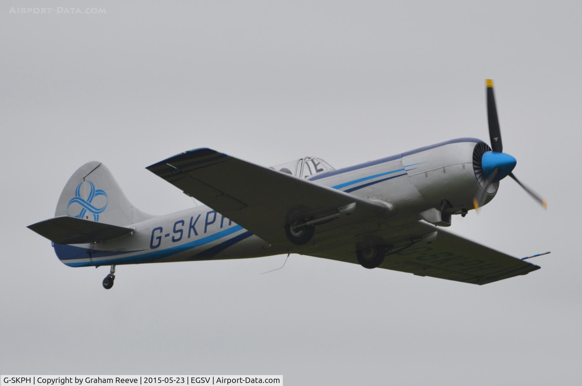 G-SKPH, 1985 Yakovlev Yak-50 C/N 853010, Departing from Old Buckenham.