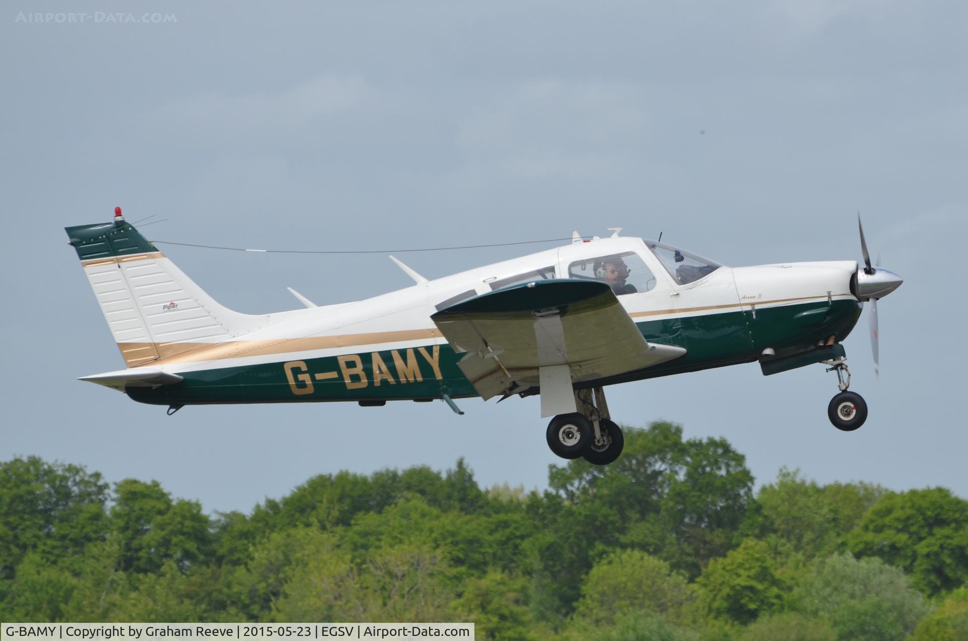 G-BAMY, 1972 Piper PA-28R-200-2 Cherokee Arrow II C/N 28R-7335015, Departing from Old Buckenham.