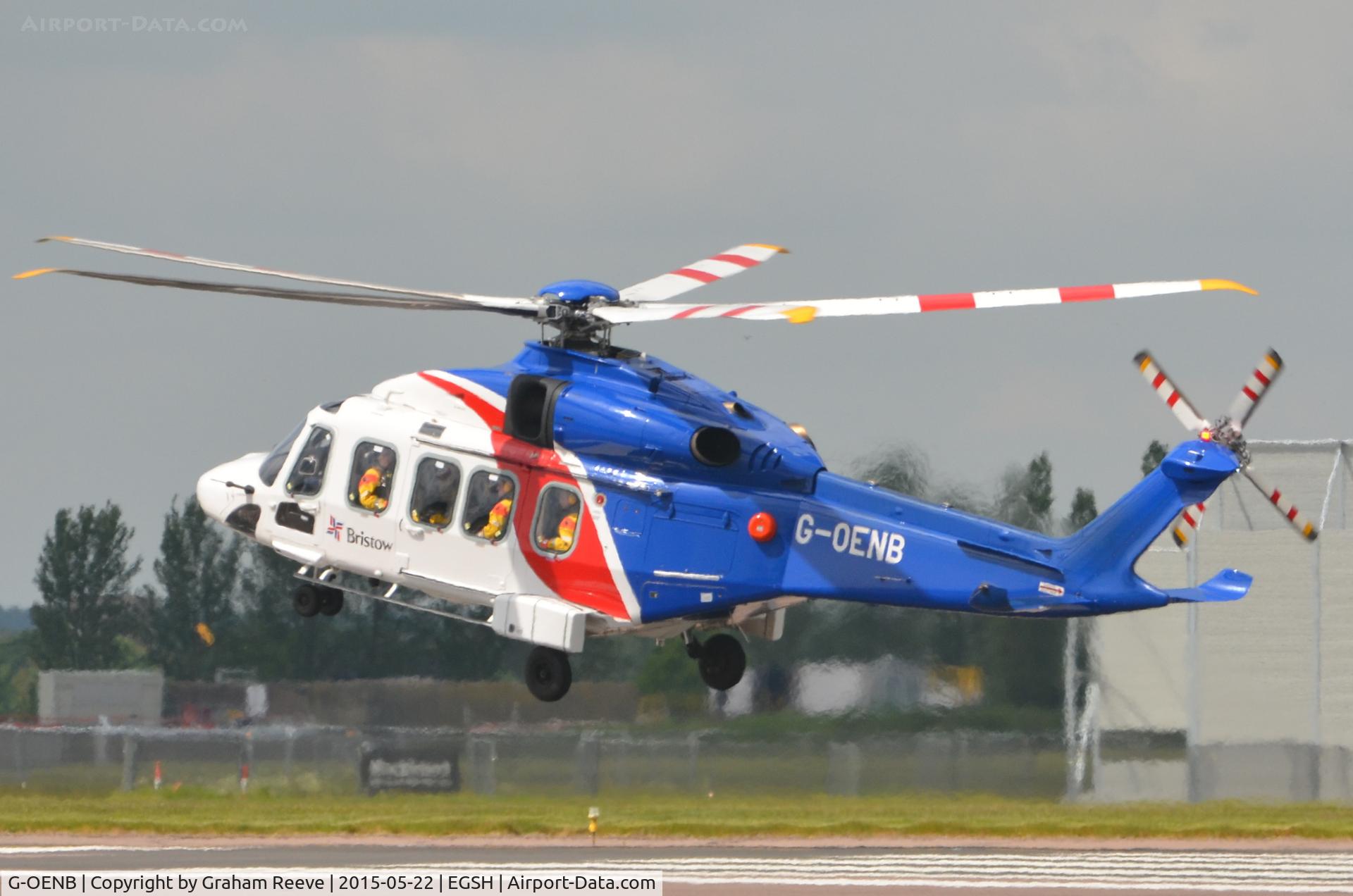 G-OENB, 2013 AgustaWestland AW189 C/N 49008, Landing at Norwich.