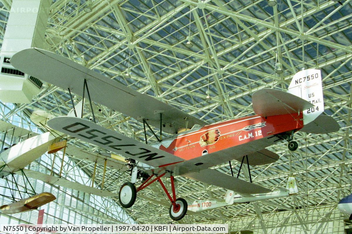 N7550, Stearman C3-B Sport Commercial C/N 53032/1820, Stearman C3B in the Museum of Flight, Boeing Field, Seattle, 1997.