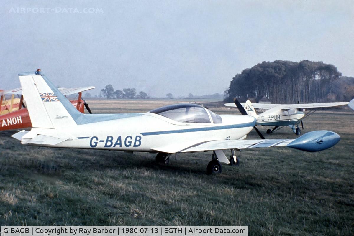 G-BAGB, 1968 SIAI-Marchetti SF-260 C/N 107, SIAI-Marchetti SF.260 [107] Old Warden~G 13/07/1980. From a slide.