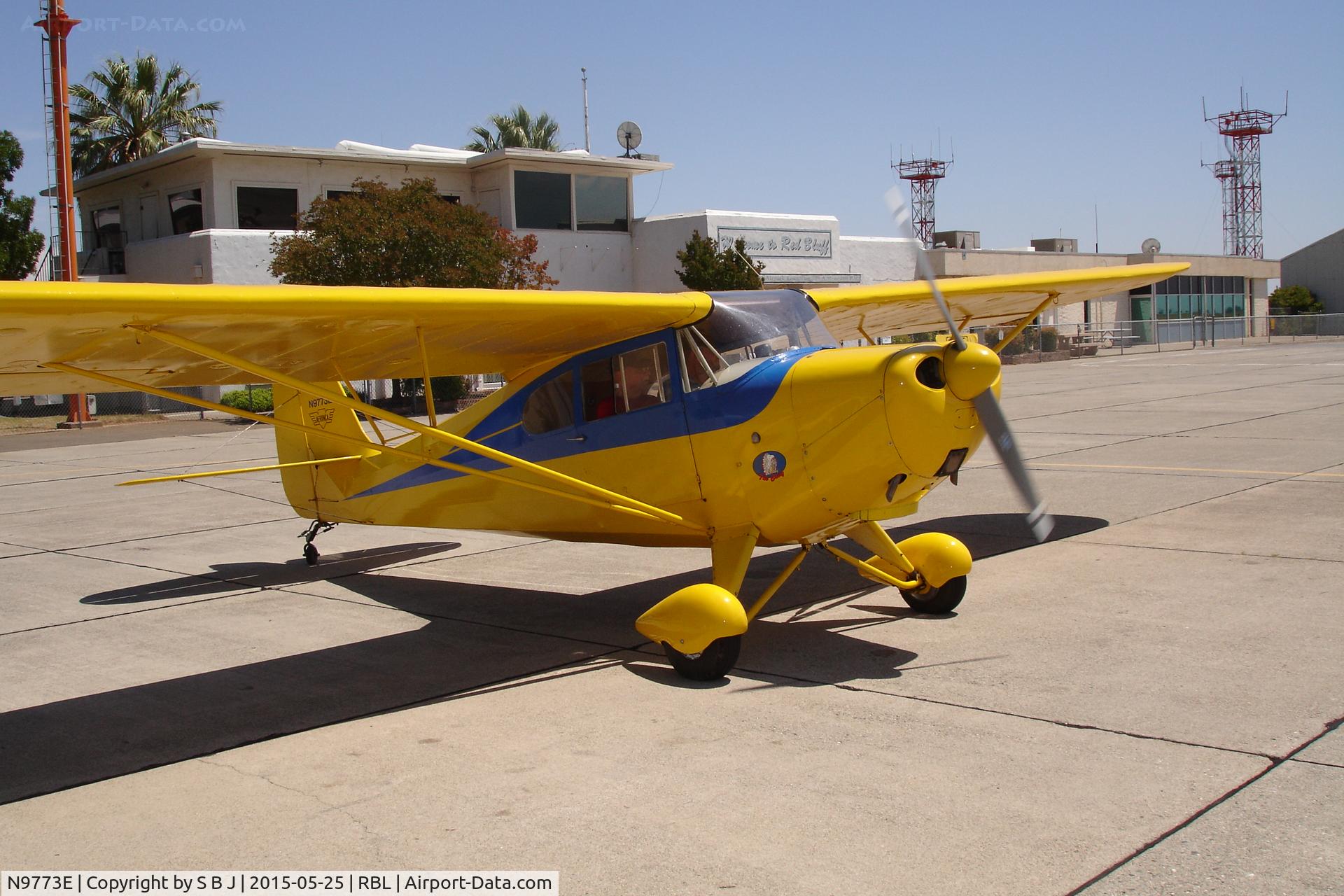 N9773E, 1946 Aeronca 11AC Chief C/N 11AC-1428, 773 seen at Red Bluff,Ca. airport as it pulls away from the fuel island.
