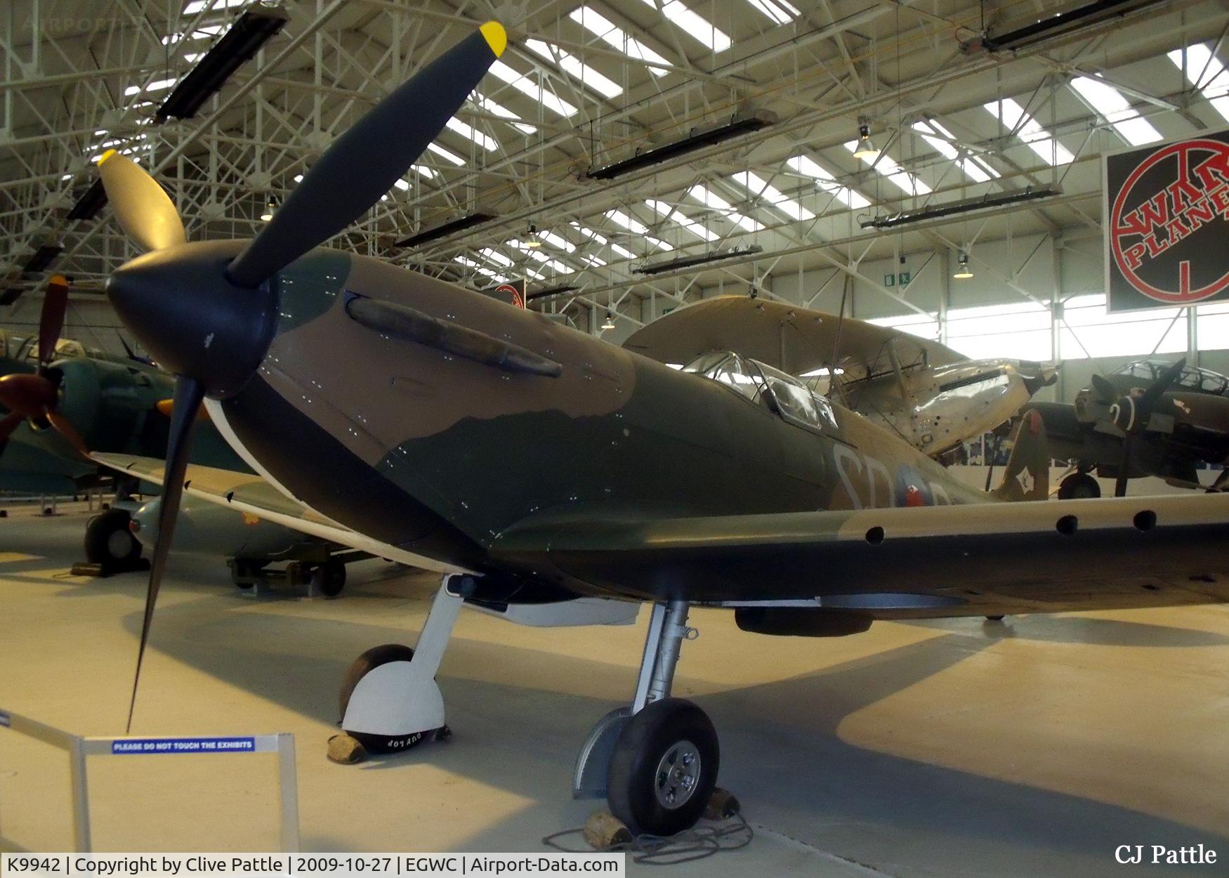 K9942, 1939 Supermarine Spitfire Mk IA C/N 6S/30225, On display at the RAFM Cosford in the colours of its original unit, 72 Sqn RAF coded SD-D