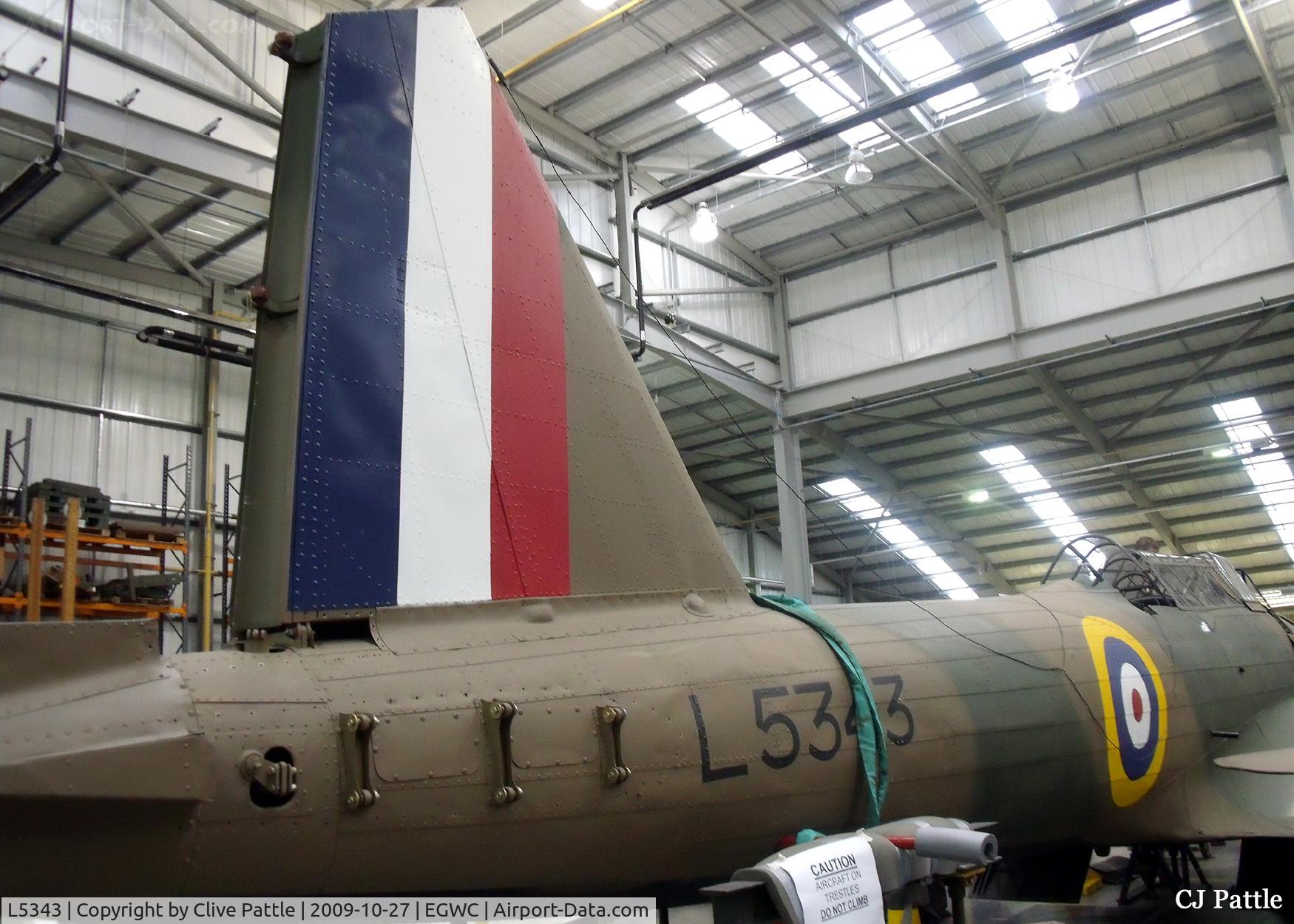 L5343, 1939 Fairey Battle I C/N L5343, A close up of the tail area pictured within the Michael Beetham Conservation Centre annex to the RAF Museum at Cosford undergoing restoration to display standard. This a/c later moved to the RAFM Hendon