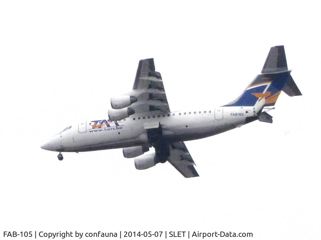 FAB-105, 1984 British Aerospace BAe.146-200 C/N E2022, Seen from a distance, arriving to SLET with 'air brakes'