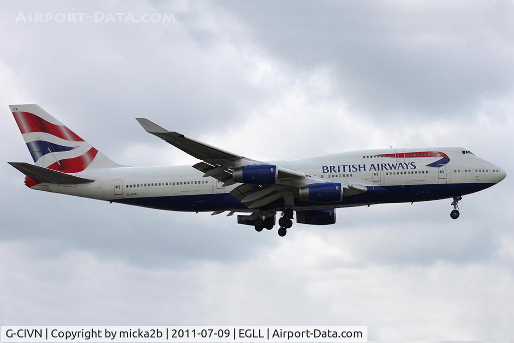 G-CIVN, 1997 Boeing 747-436 C/N 28848, Landing. Scrapped in april 2020.