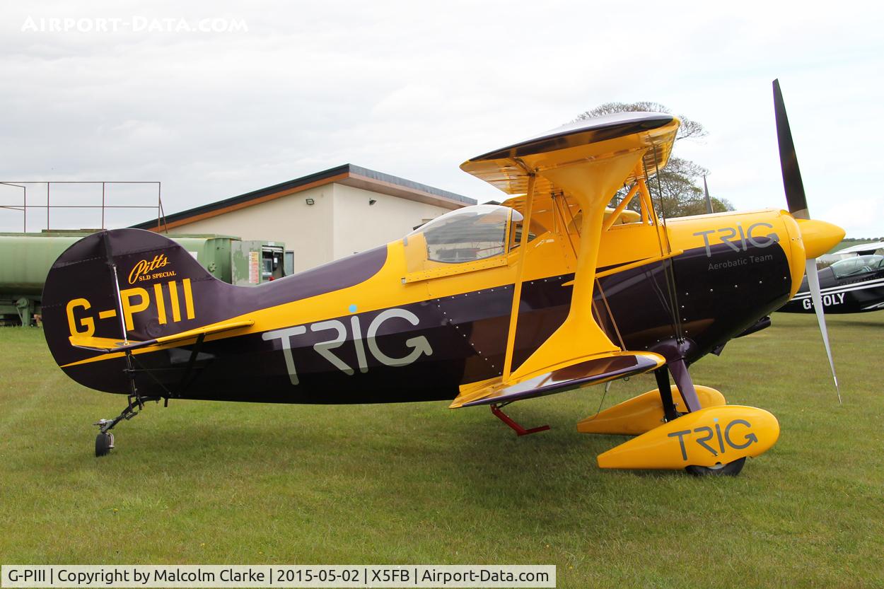 G-PIII, 1981 Pitts S-1D Special C/N PFA 009-10156, Pitts S-1D Special G-PIII of the Trig Aerobatic Team on a stopover for fuel at Fishburn Airfield, May 2nd 2015.
