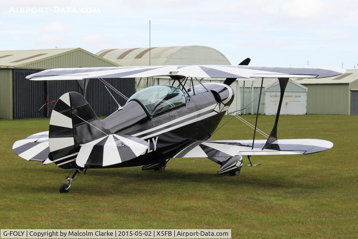 G-FOLY, 1980 Aerotek Pitts S-2A Special C/N 2213, Aerotek Pitts S-2A during a refueling stop. Fishburn Airfield, UK May 2nd 2015.