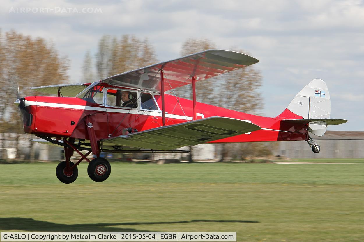 G-AELO, 1936 De Havilland DH.87B Hornet Moth C/N 8105, De Havilland DH-87B Hornet Moth at The Real Aeroplane Club's Auster Fly-In, Breighton Airfield, May 4th 2015.