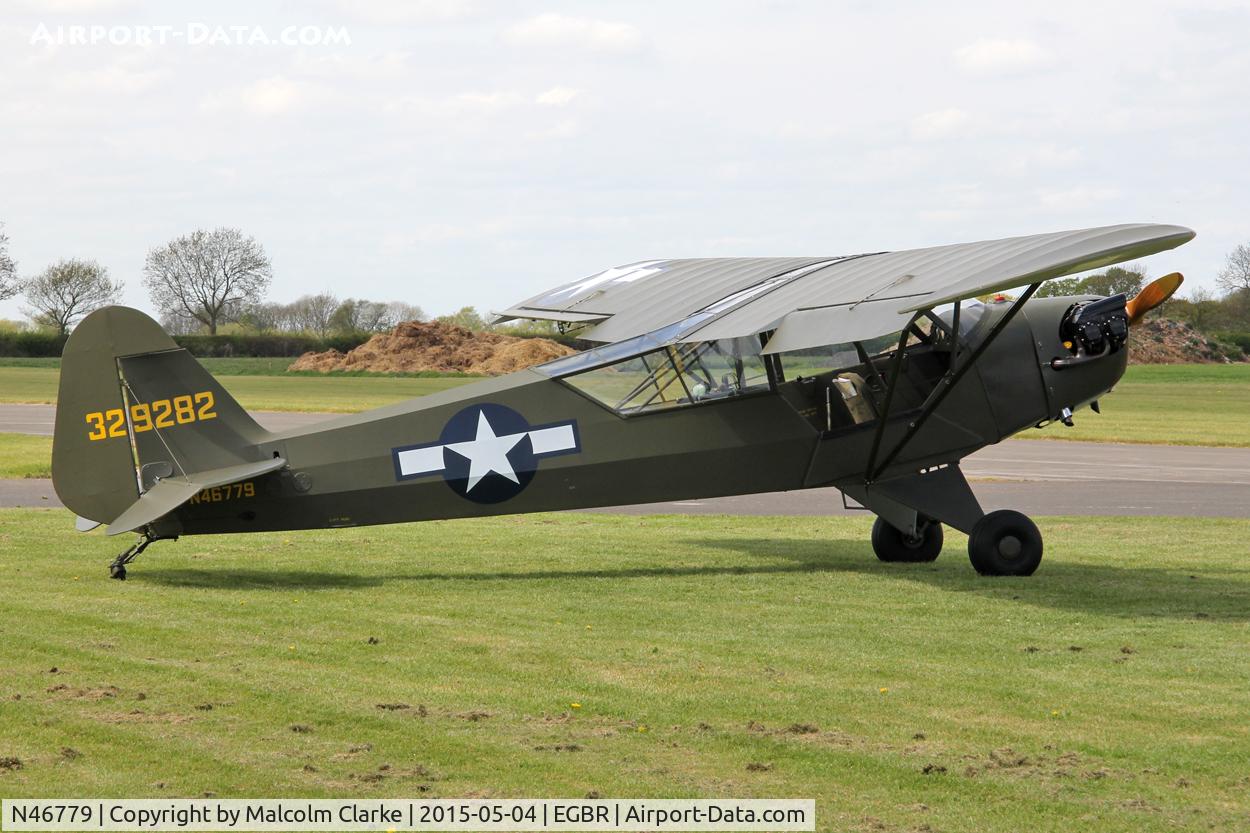 N46779, Piper J3C-65 Cub Cub C/N 10573, Piper J3C-65 at The Real Aeroplane Club's Auster Fly-In, Breighton Airfield, May 4th 2015.