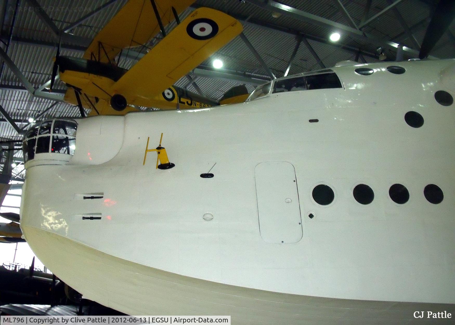 ML796, 1944 Short S.25 Sunderland Mk.V C/N SH.1071, (Very) close up pic whilst on display within the 'Airspace' hangar at the IWM Duxford whilst Tiger Moth 'N6635' flies overhead.
