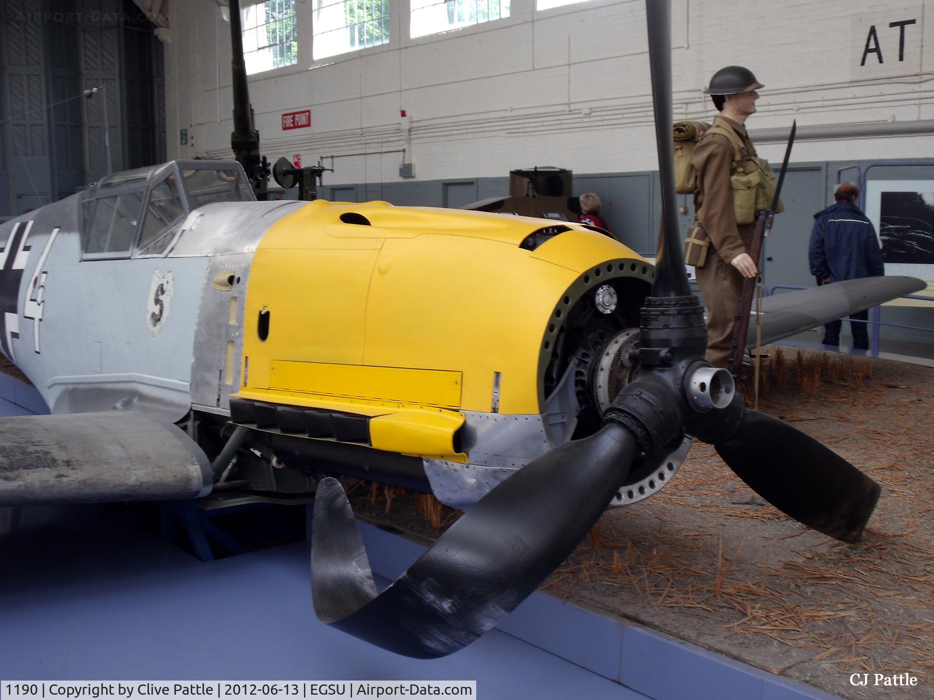 1190, Messerschmitt Bf-109E-3 C/N 1190, On display at the IWM Duxford in a 'Battle of Britain' crash pose.