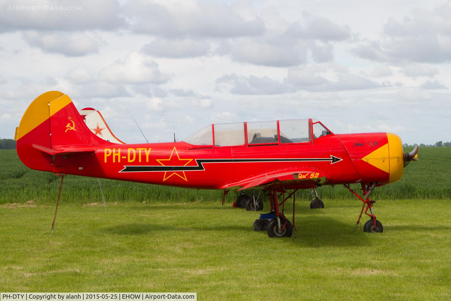 PH-DTY, 1986 Bacau Yak-52 C/N 866811, Parked before displaying as one of the 'Dutch Thunder Yaks'