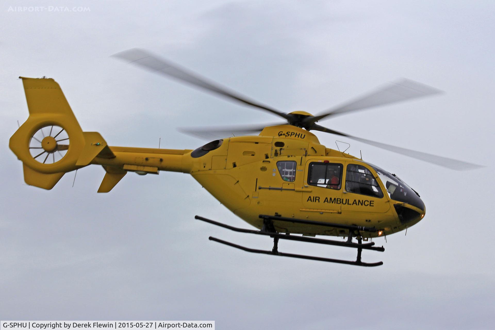 G-SPHU, 2002 Eurocopter EC-135T-2 C/N 0245, EC-135T-2, on temp deployment to EGFH as Helimed 57, seen en-route RTB.