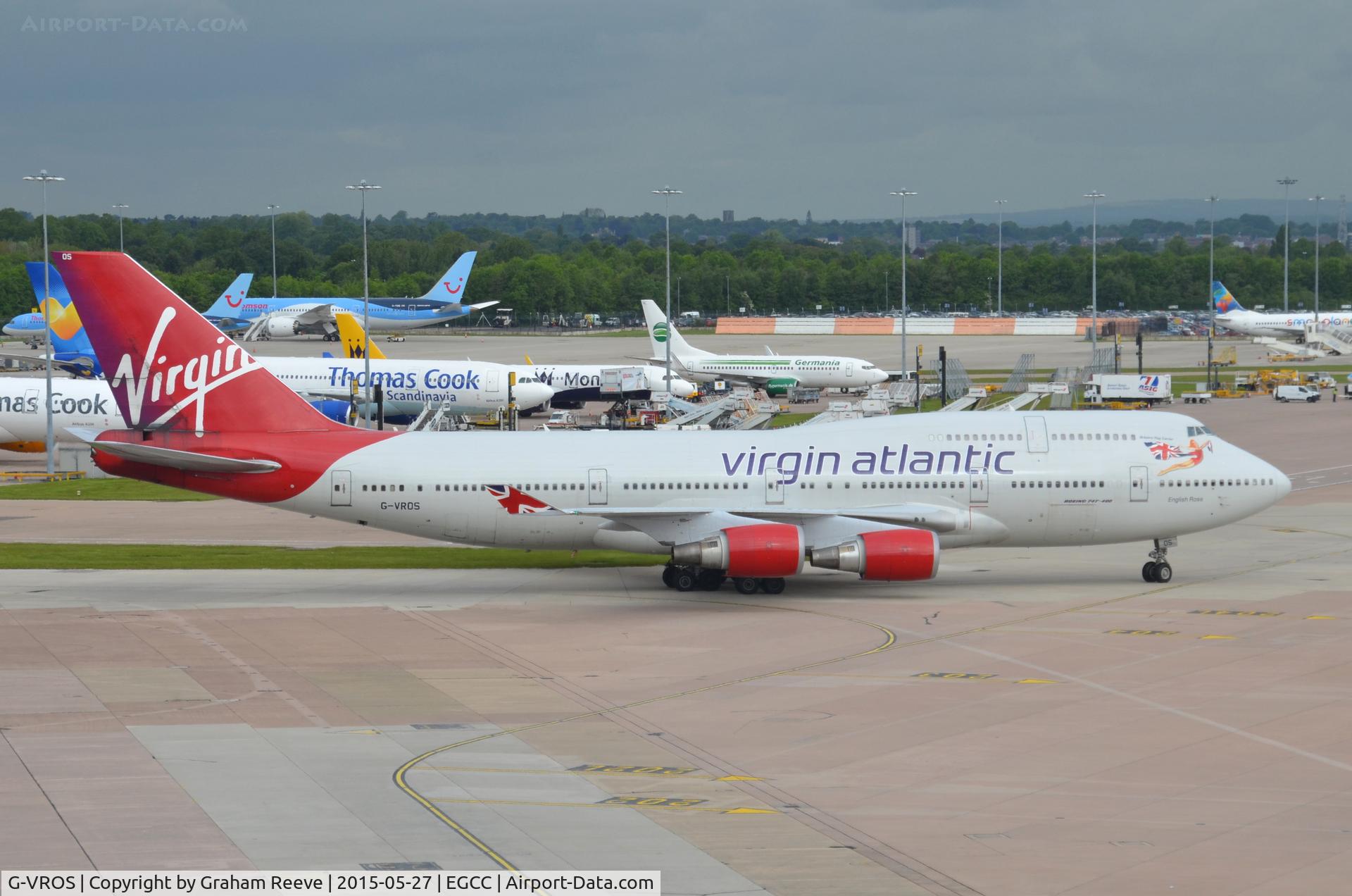 G-VROS, 2001 Boeing 747-443 C/N 30885, Just landed at Manchester.