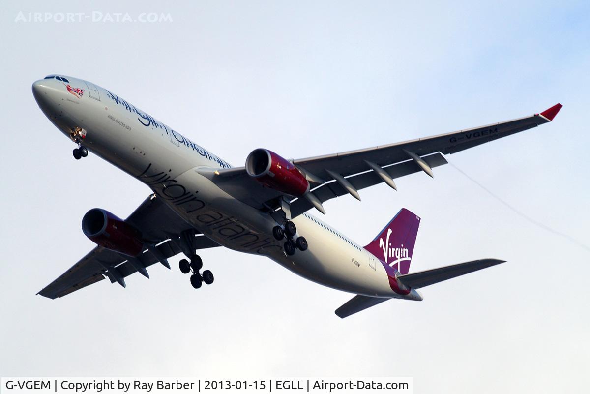 G-VGEM, 2011 Airbus A330-343X C/N 1215, Airbus A330-343E [1215] (Virgin Atlantic) Home~G 15/01/2013. On approach 27R.