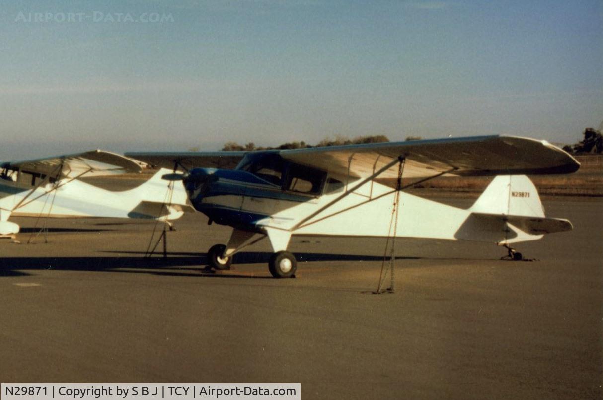 N29871, 1941 Taylorcraft BC12-65 C/N 2722, 871 when based at Tracy airport. Was one sweet flying Tcraft.