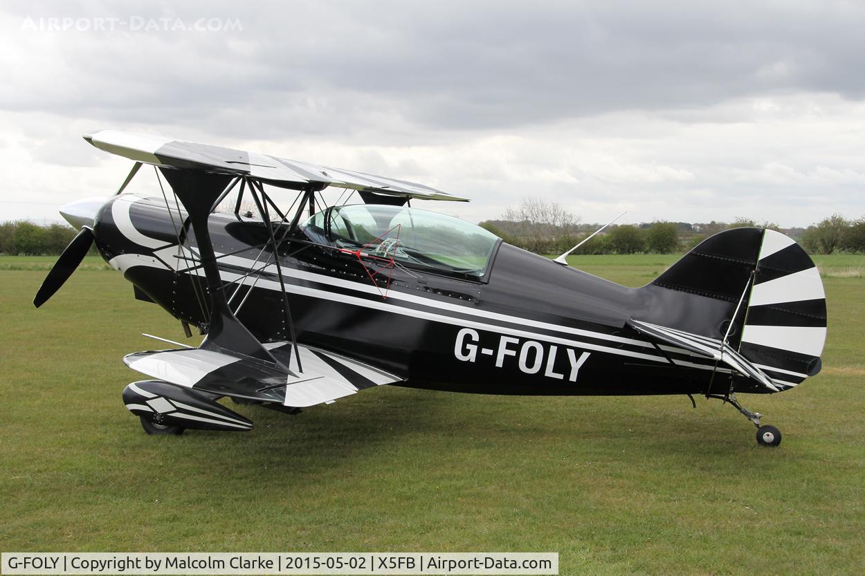 G-FOLY, 1980 Aerotek Pitts S-2A Special C/N 2213, Aerotek Pitts S-2A during a refueling stop. Fishburn Airfield, UK May 2nd 2015.