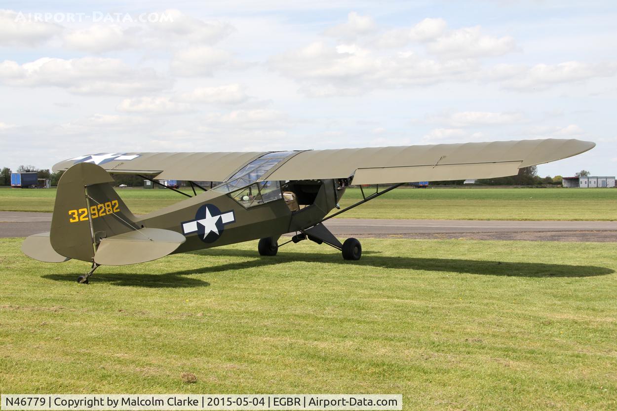N46779, Piper J3C-65 Cub Cub C/N 10573, Piper J3C-65 at The Real Aeroplane Club's Auster Fly-In, Breighton Airfield, May 4th 2015.