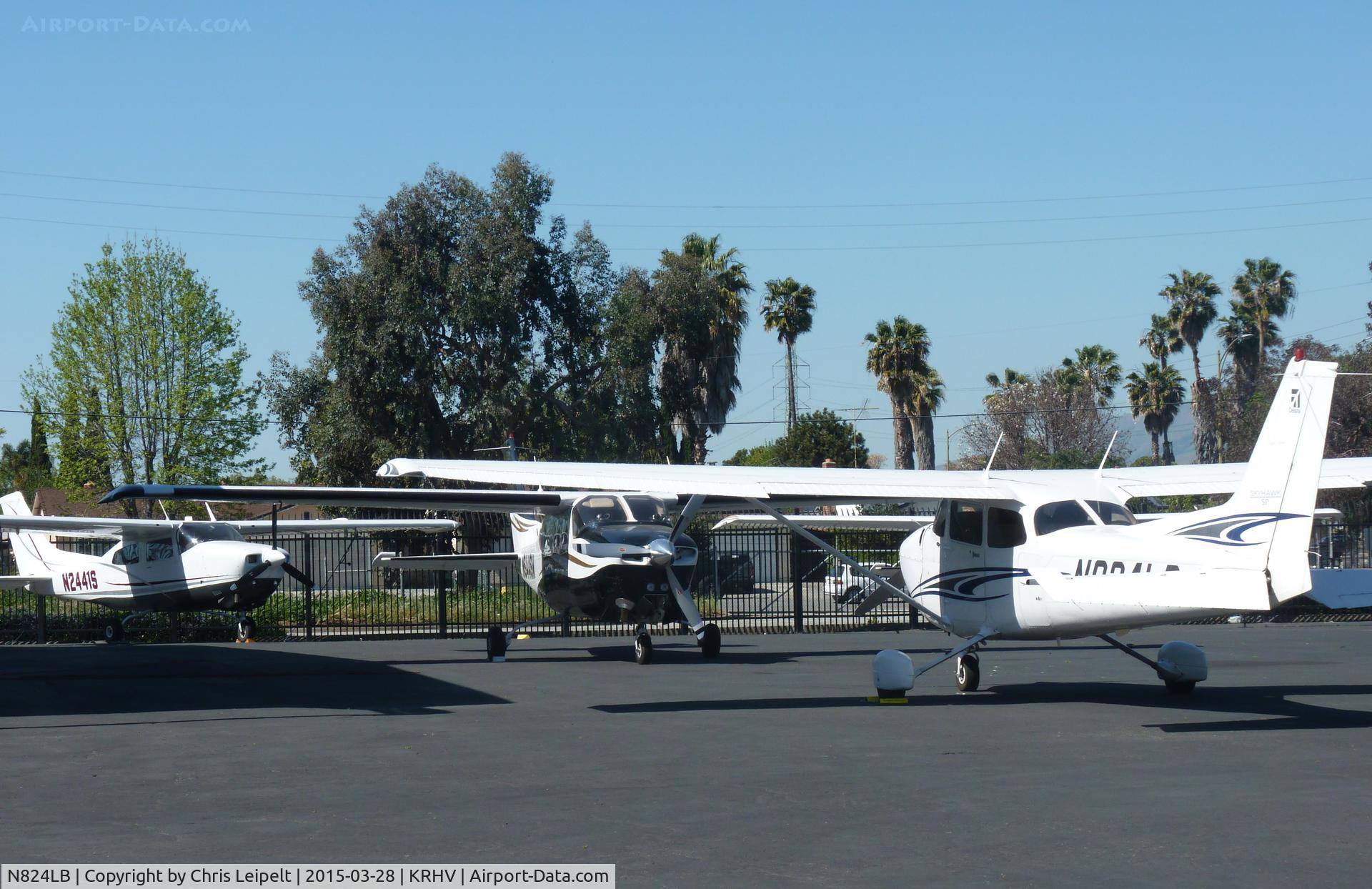 N824LB, 2005 Cessna 172S C/N 172S9824, A local 2005 Cessna 172S getting some new avionics with 2 other Cessnas at the avionics shop at Reid Hillview Airport, CA.