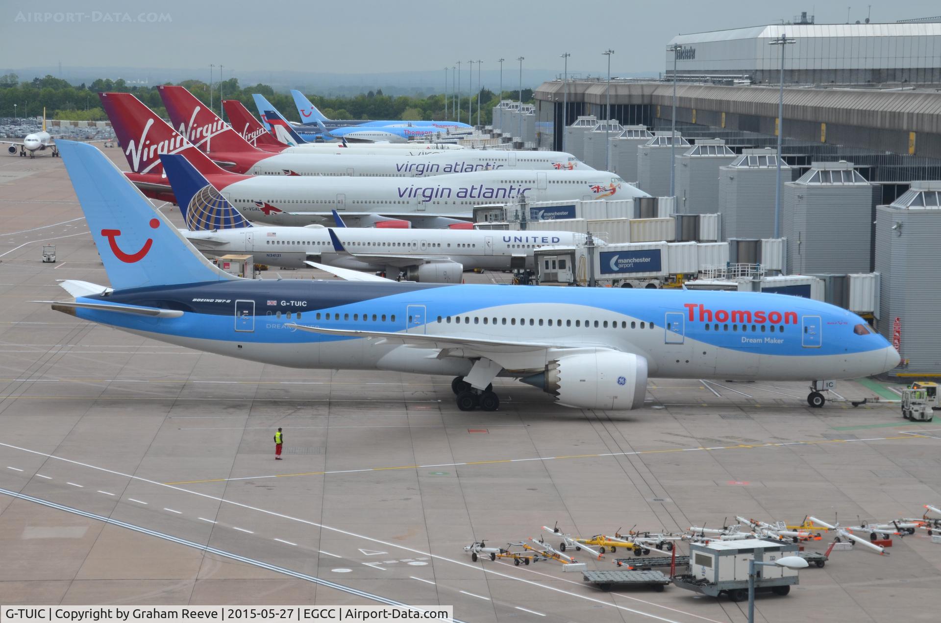 G-TUIC, 2013 Boeing 787-8 Dreamliner C/N 34424, Parked on stand at Manchester.
