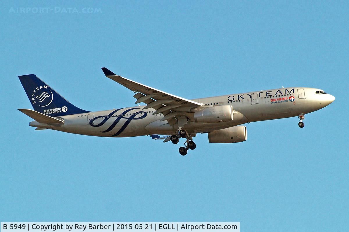B-5949, 2014 Airbus A330-243 C/N 1537, Airbus A330-243 [1537] (China Eastern Airlines) Home~G 21/05/2015. On approach 27L. Skyteam colours.