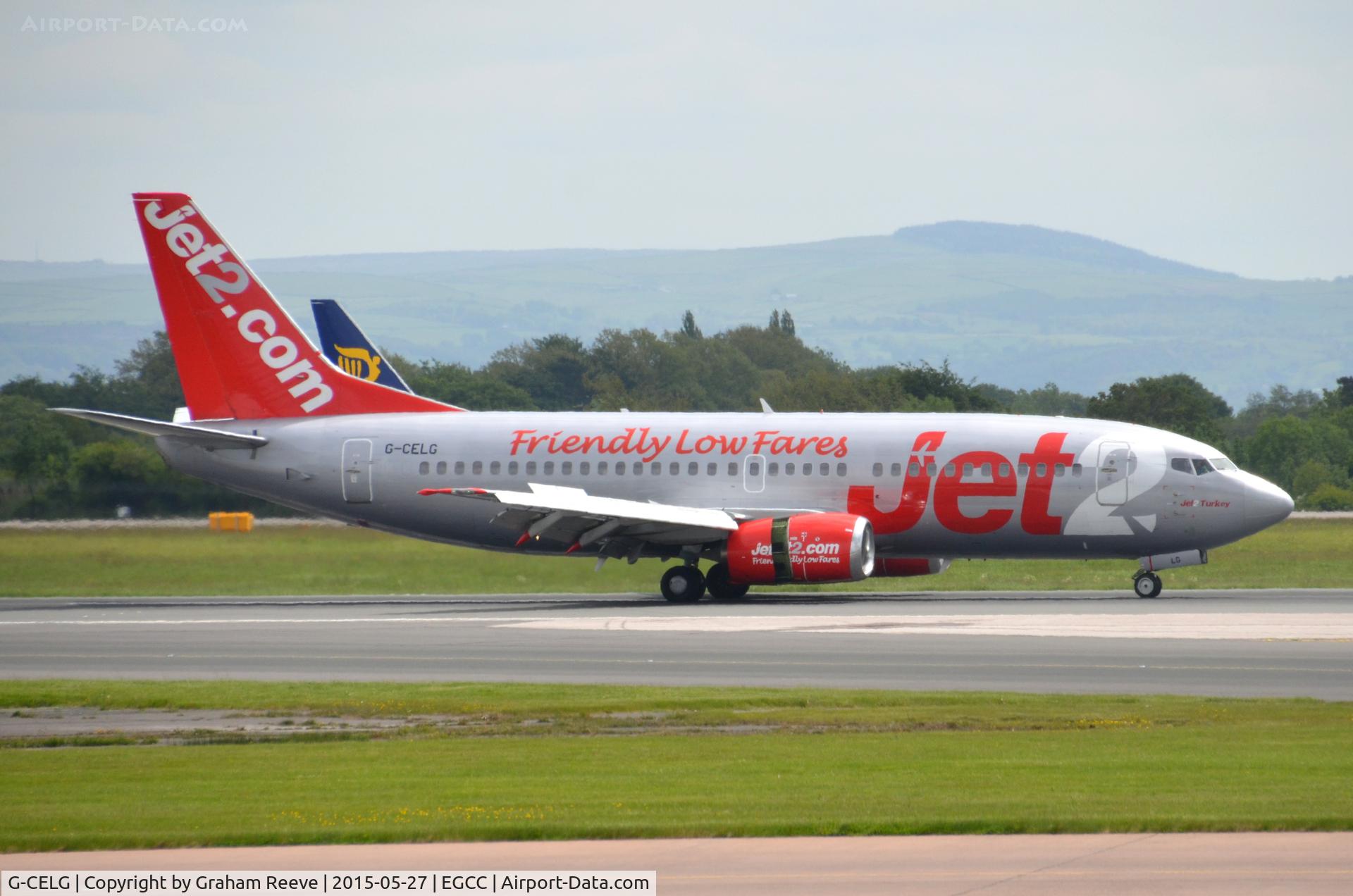 G-CELG, 1988 Boeing 737-377 C/N 24303, Just landed at Manchester.