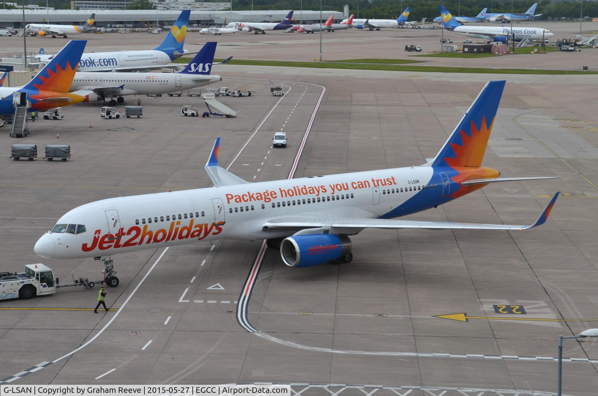 G-LSAN, 1994 Boeing 757-2K2 C/N 26635, Under tow at Manchester.