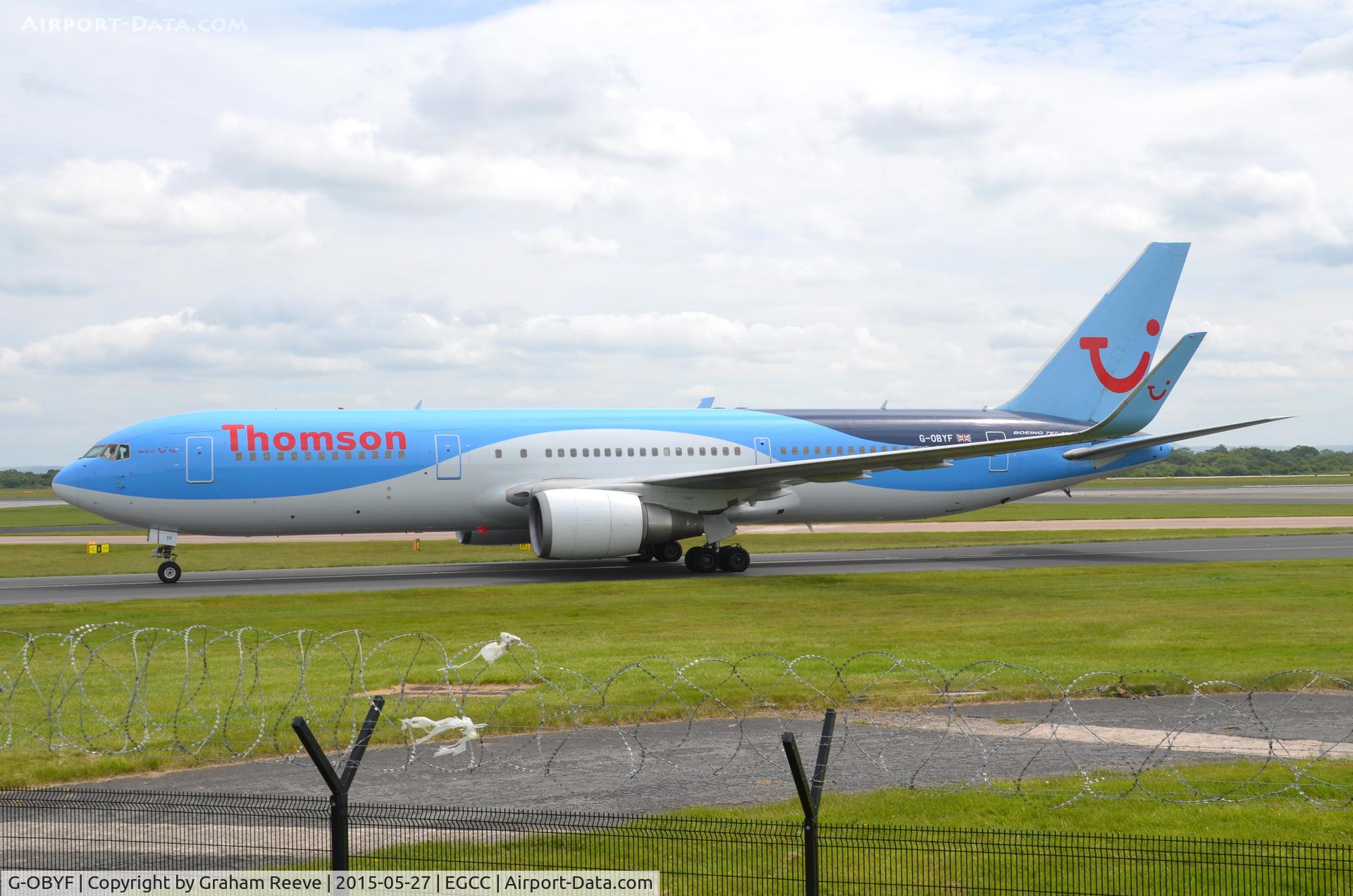 G-OBYF, 1998 Boeing 767-304 C/N 28208, Just landed at Manchester.