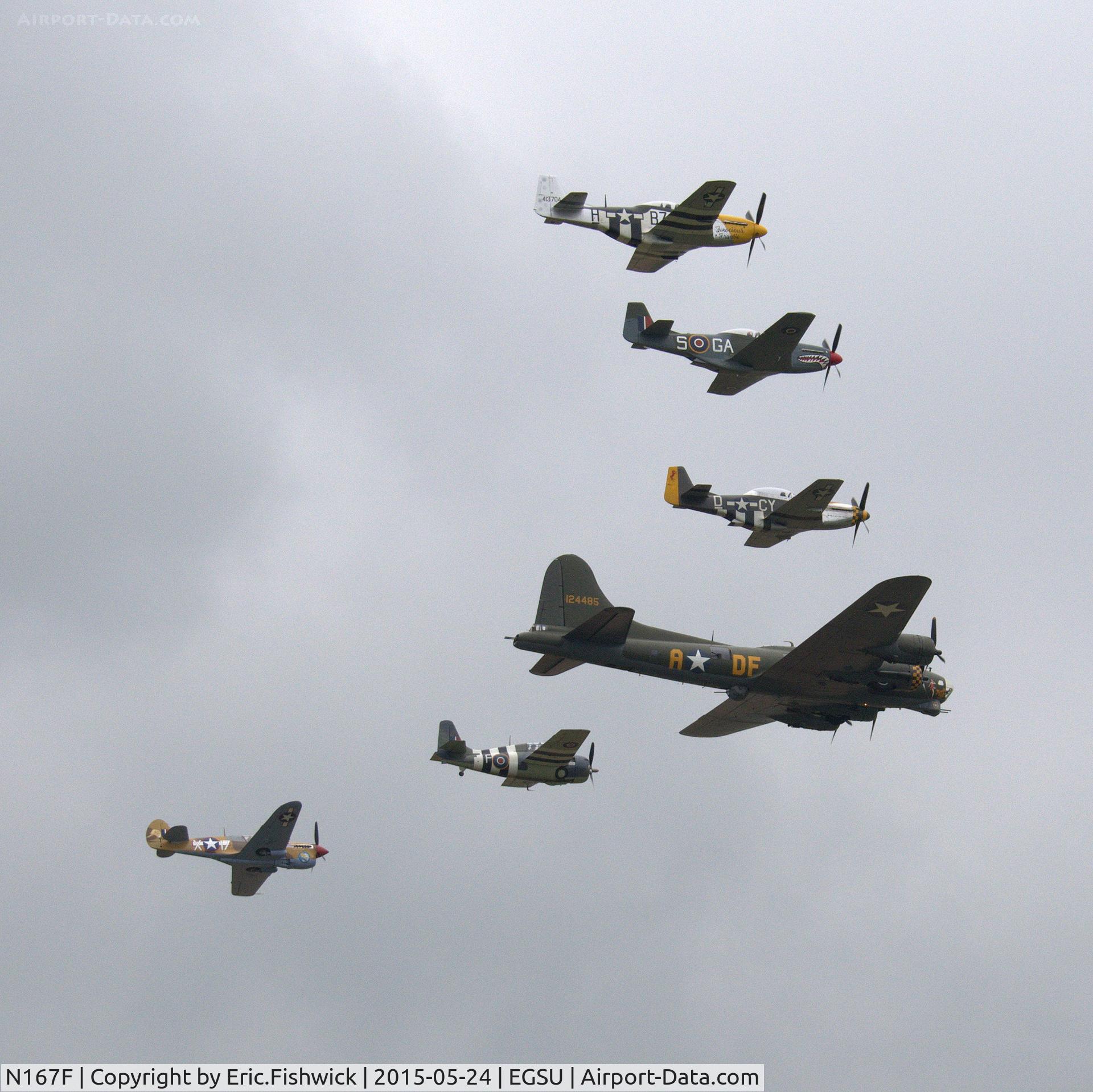 N167F, 1944 North American P-51D Mustang C/N 122-40417, 45. N167F participating in precision formation flying during the VE Day Salute at The IWM VE Day Anniversary Air Show, May 2015.